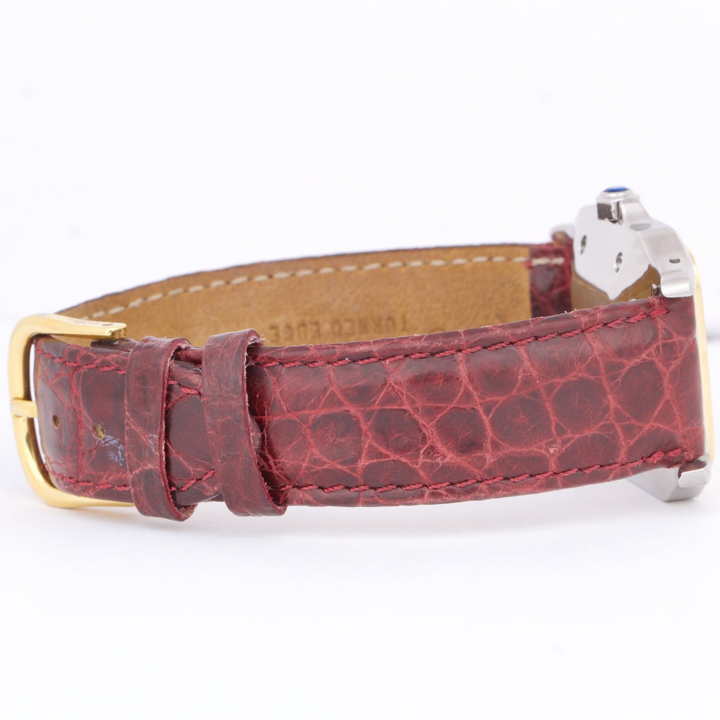 Cartier Santos Automatique 29mm 18K Gold Steel Roman Burgundy Leather AC23.80