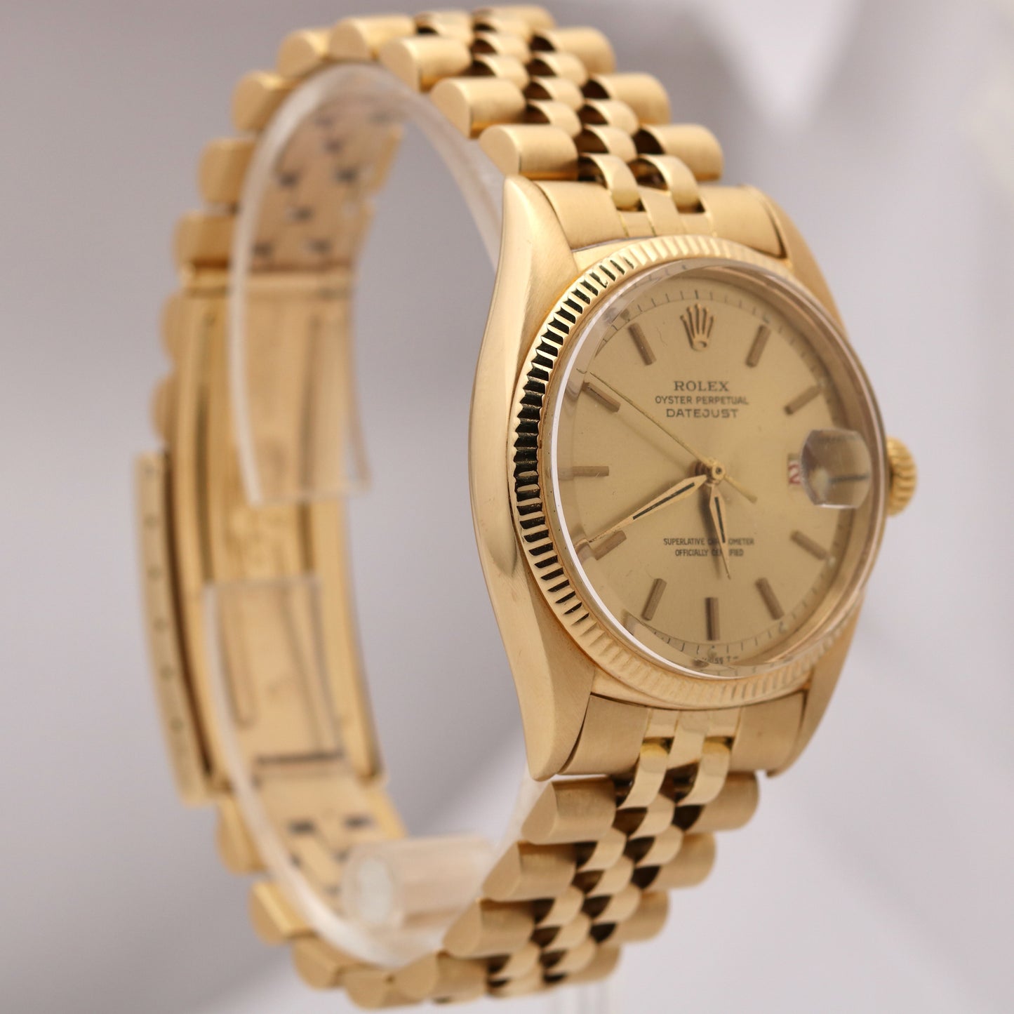 VINTAGE 1950's Rolex DateJust 36mm RED ROULETTE 18K Gold Champagne Jubilee 6605