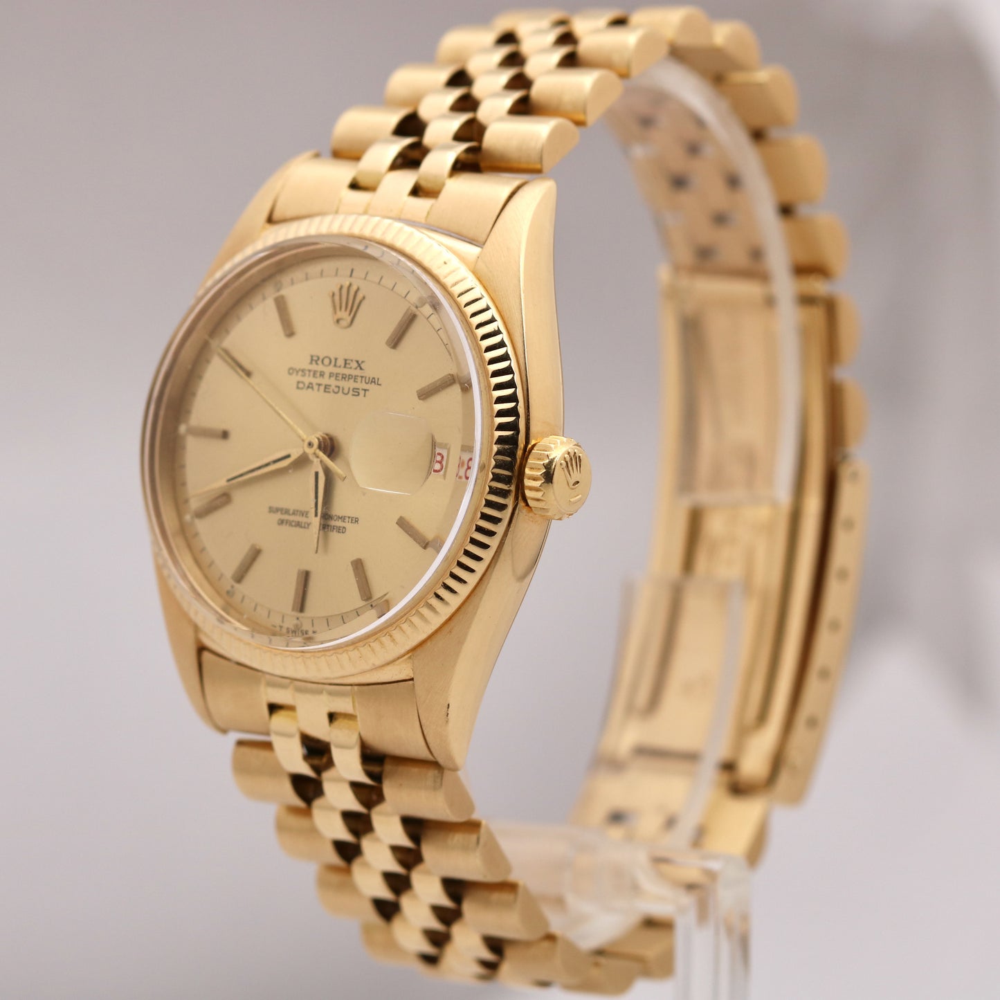 VINTAGE 1950's Rolex DateJust 36mm RED ROULETTE 18K Gold Champagne Jubilee 6605