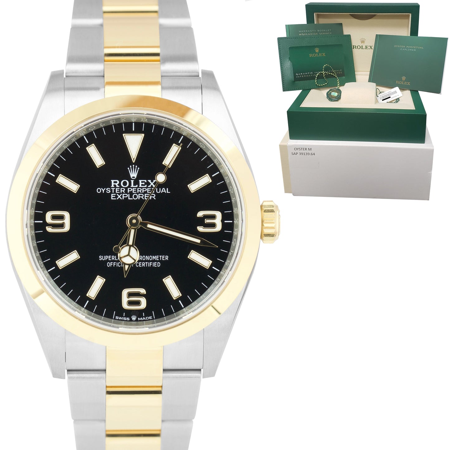 2021 NEW CARD Rolex Explorer I Black Two-Tone Gold Steel 36mm 124273 Watch B+P