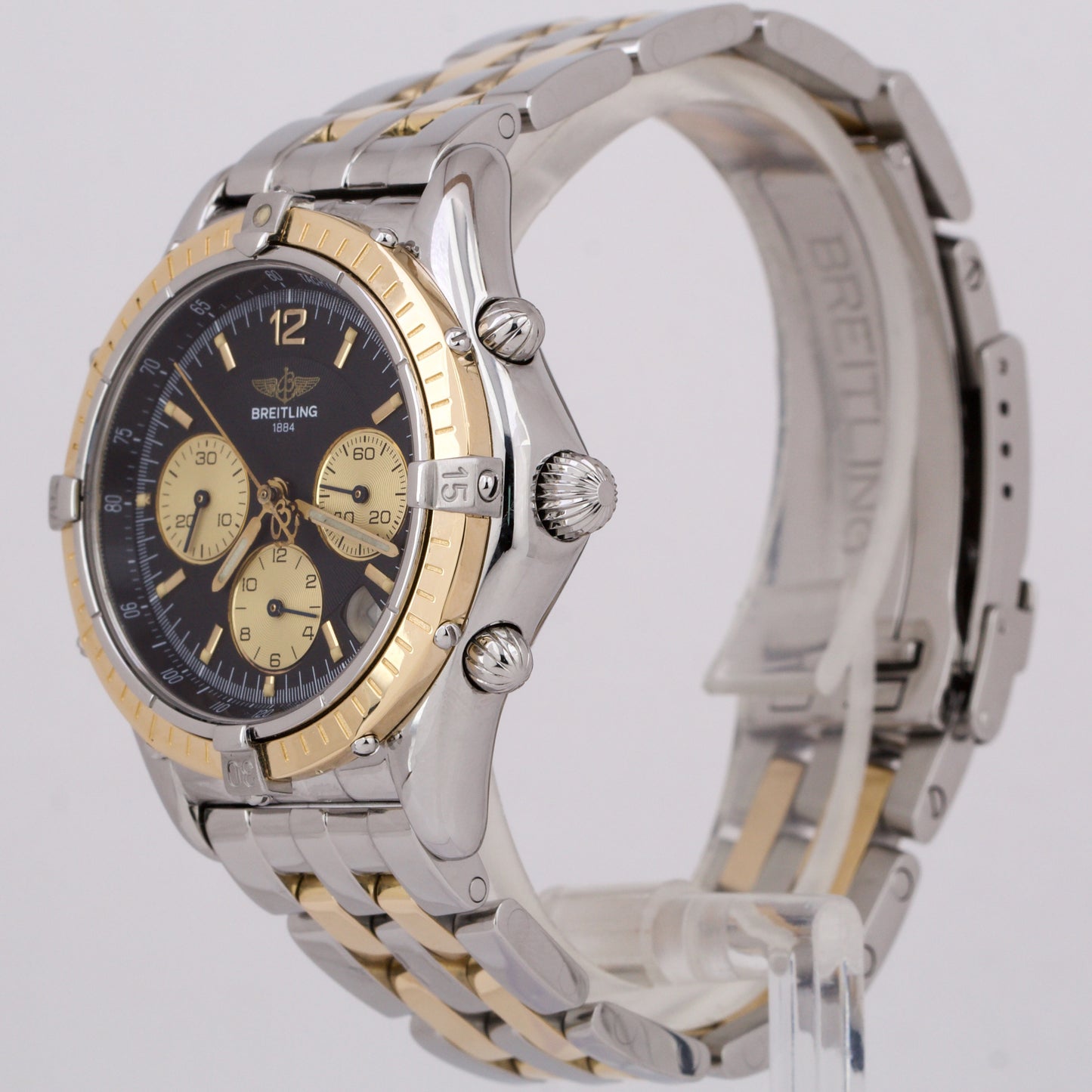 Men's Breitling Cockpit Chrono D30012 Two-Tone Yellow Gold Steel 37mm Date Watch