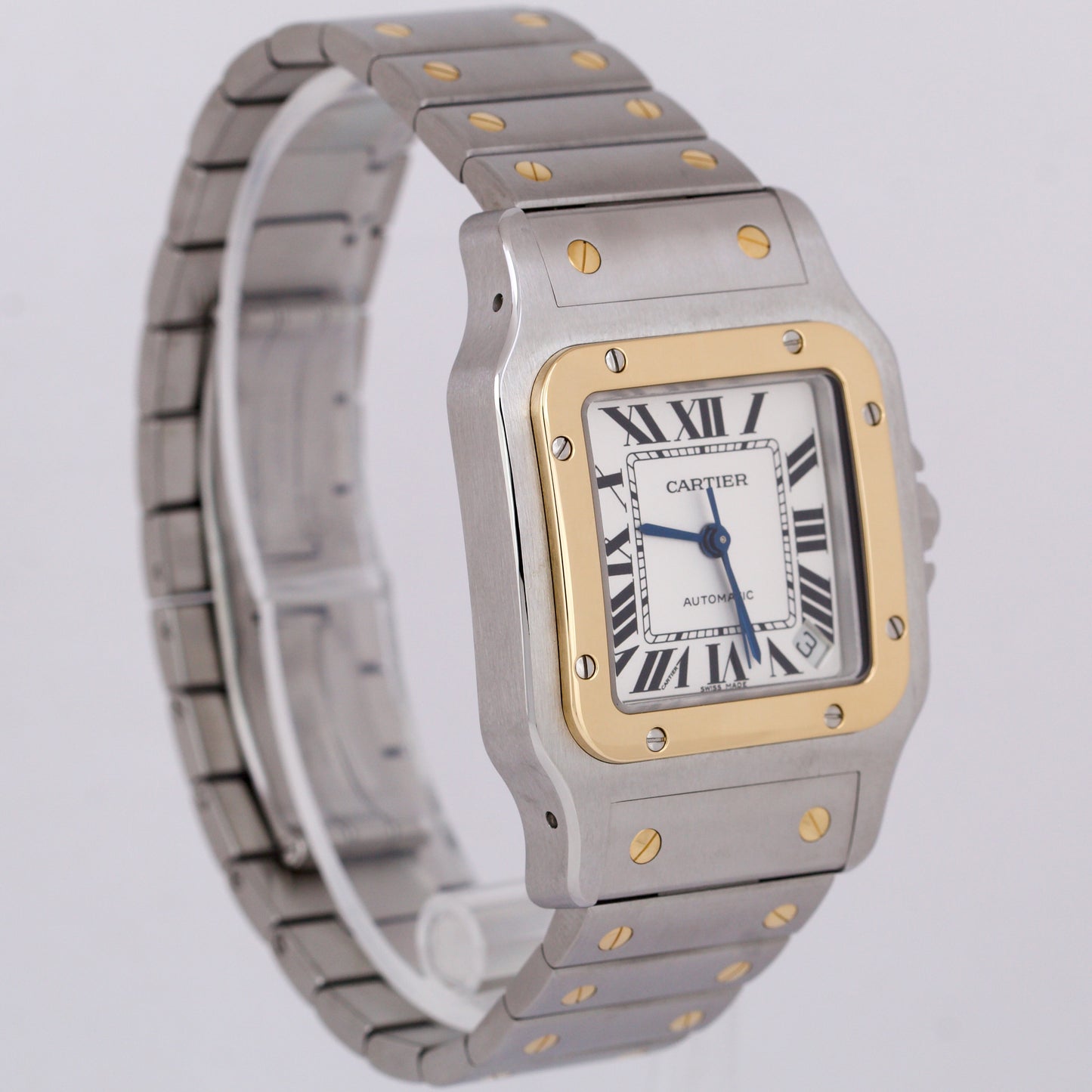 MINT Cartier Santos Galbee 32mm White Roman 18K Yellow Gold Steel 2823 W20099C4