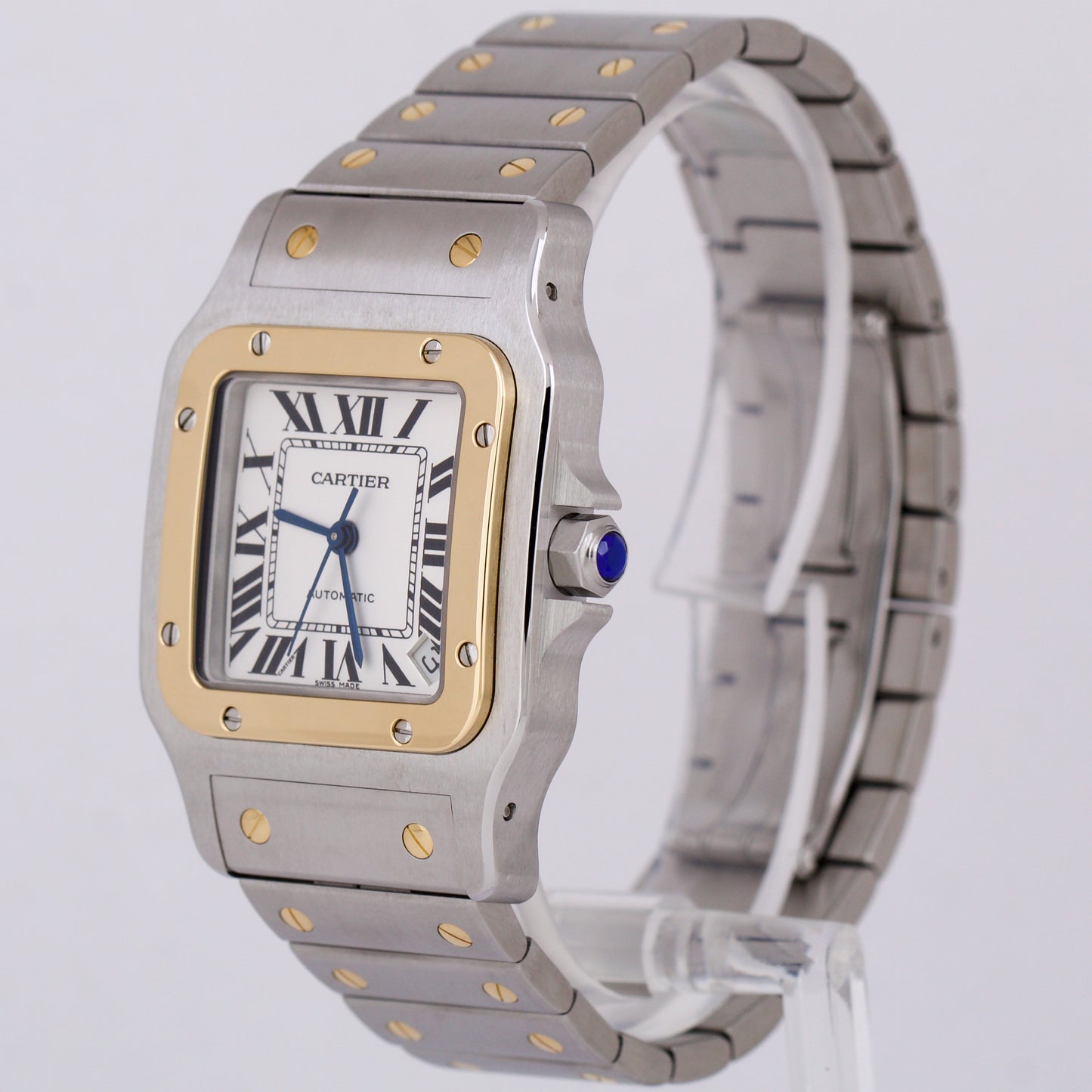 MINT Cartier Santos Galbee 32mm White Roman 18K Yellow Gold Steel 2823 W20099C4