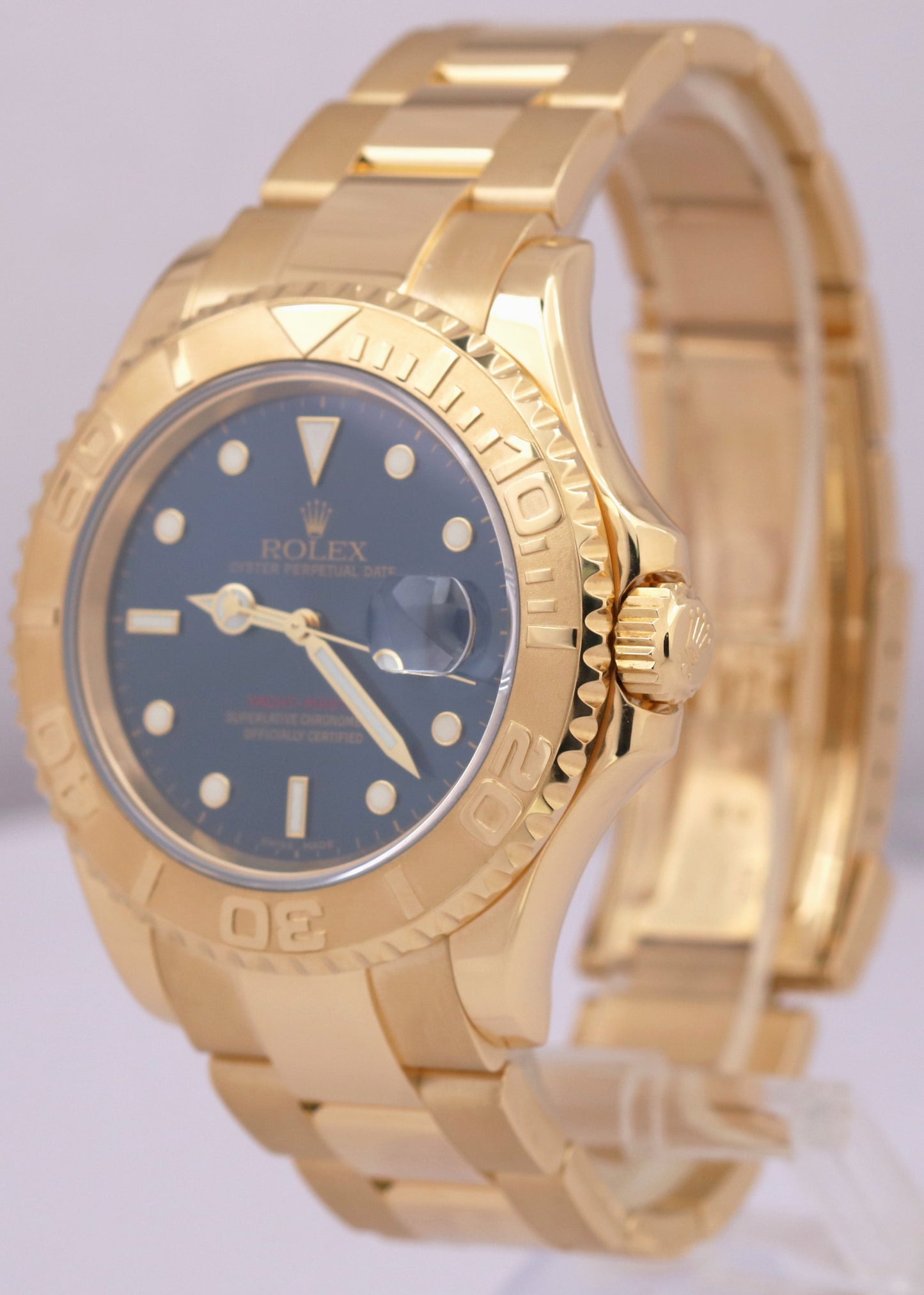 MINT Rolex Yacht-Master 40 YM1 BLUE 18K Yellow 40mm NO-HOLES Oyster 16628 Watch