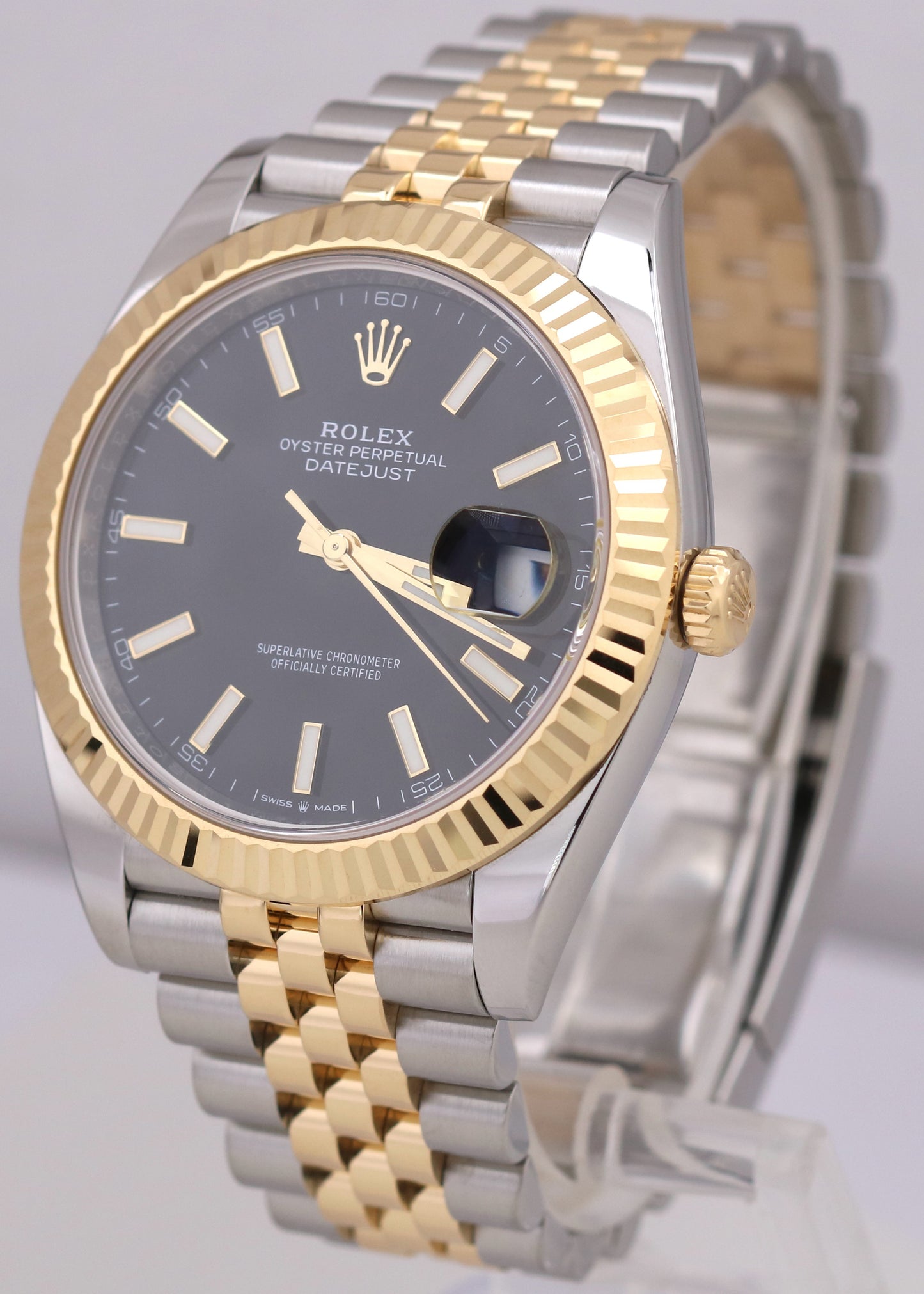 Rolex DateJust 41 BLACK 18K Yellow Gold Steel 41mm JUBILEE 126333 Watch