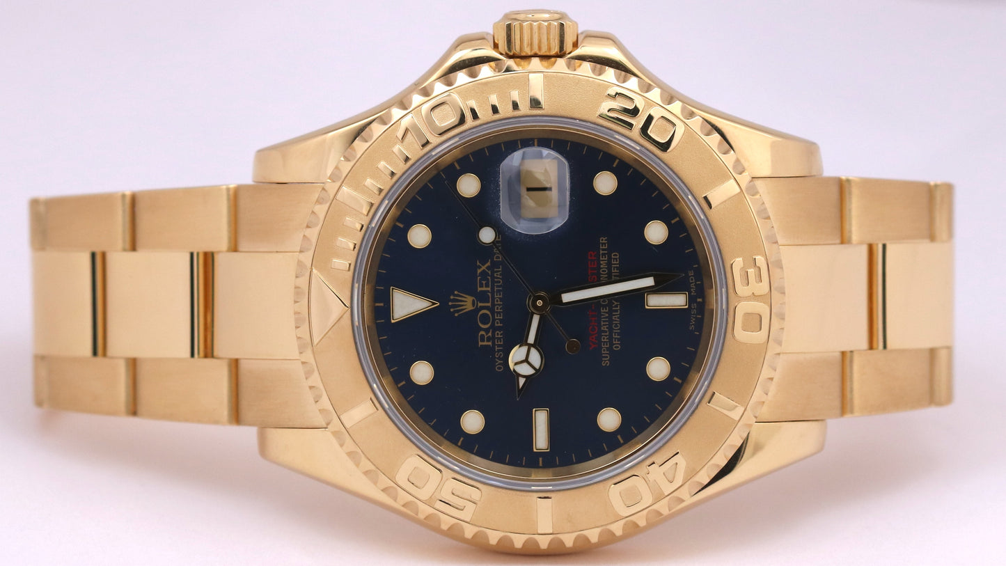 MINT Rolex Yacht-Master 40 YM1 BLUE 18K Yellow 40mm NO-HOLES Oyster 16628 Watch