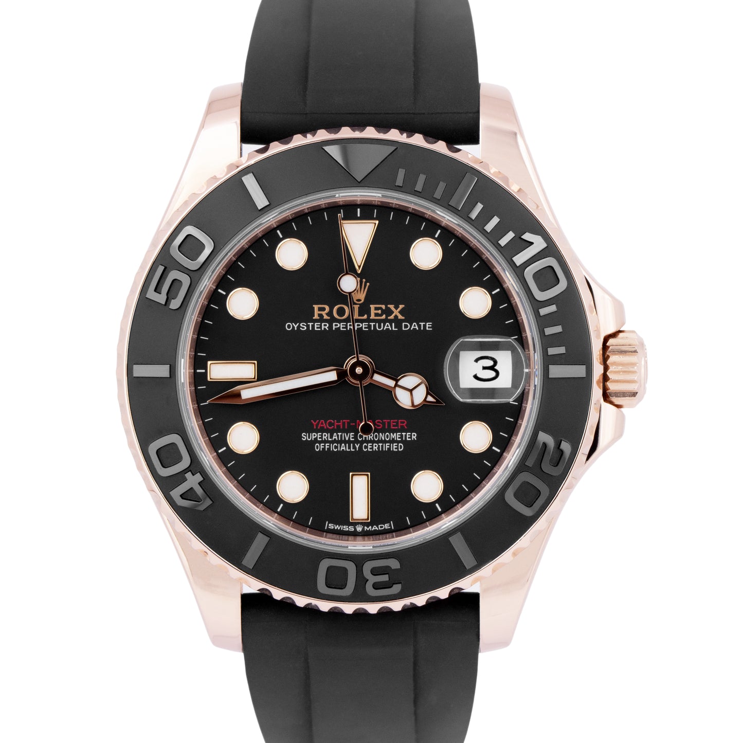 2021 PAPERS Rolex Yacht-Master Black Rose Gold Oysterflex 37mm Watch 268655 B+P