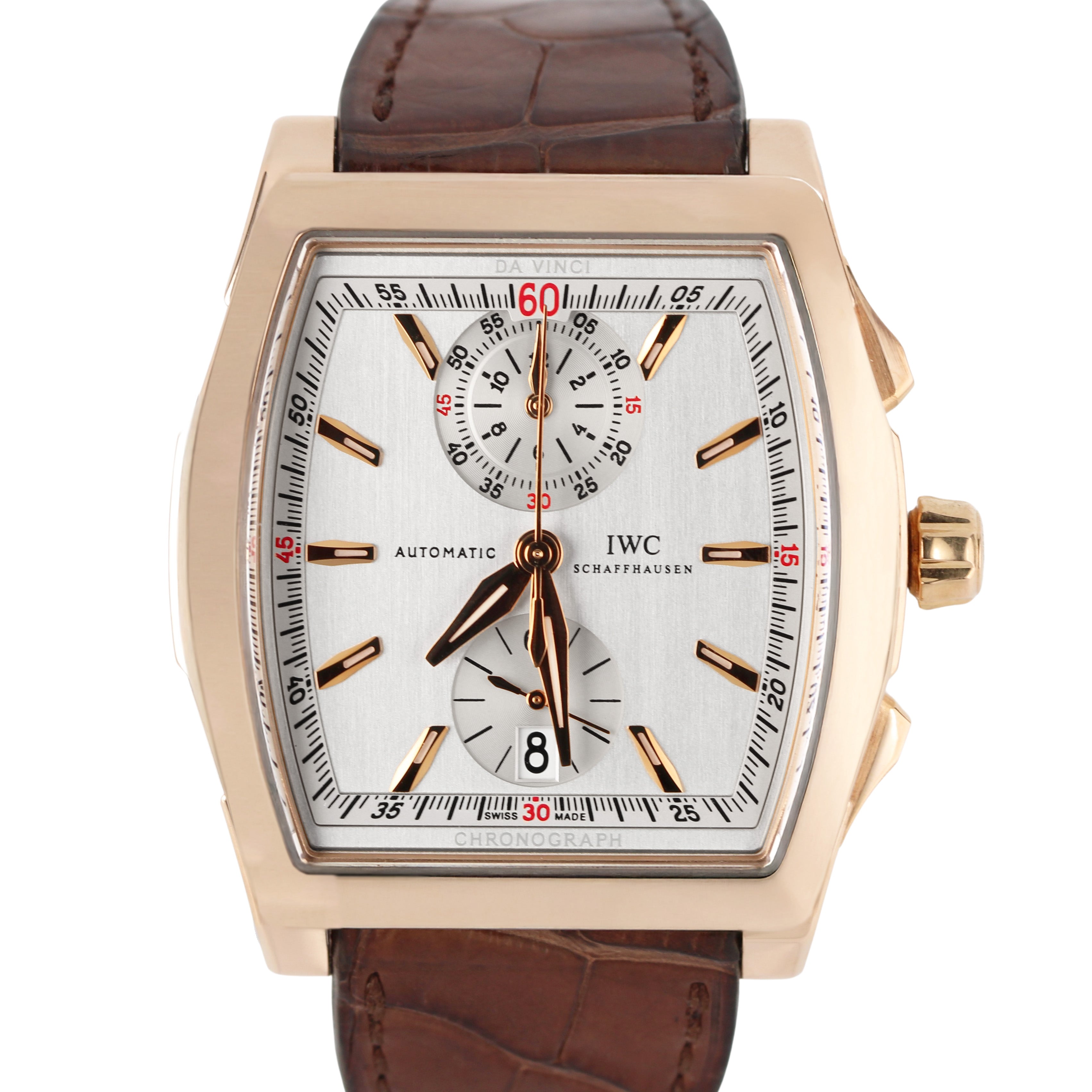 IWC Da Vinci Chronograph 18k Rose Gold Silver 43mm IW376402 Brown