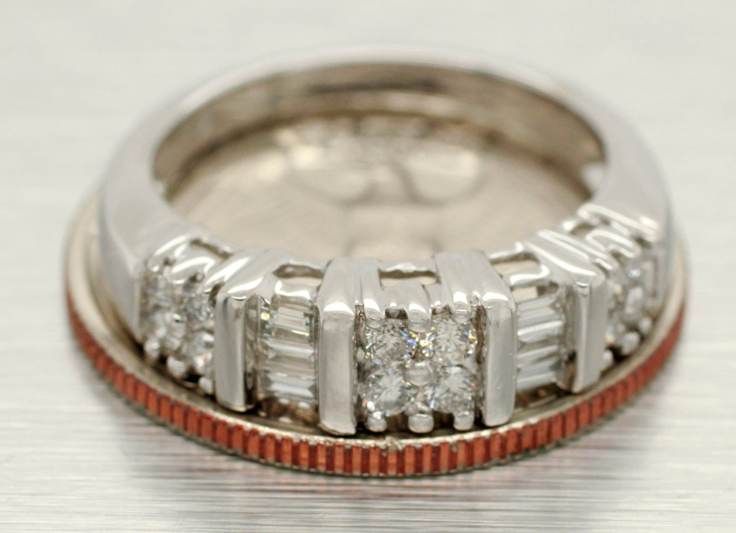 Vintage 0.55ctw Round & Baguette Diamond Band Ring - 14k White Gold | Size 7
