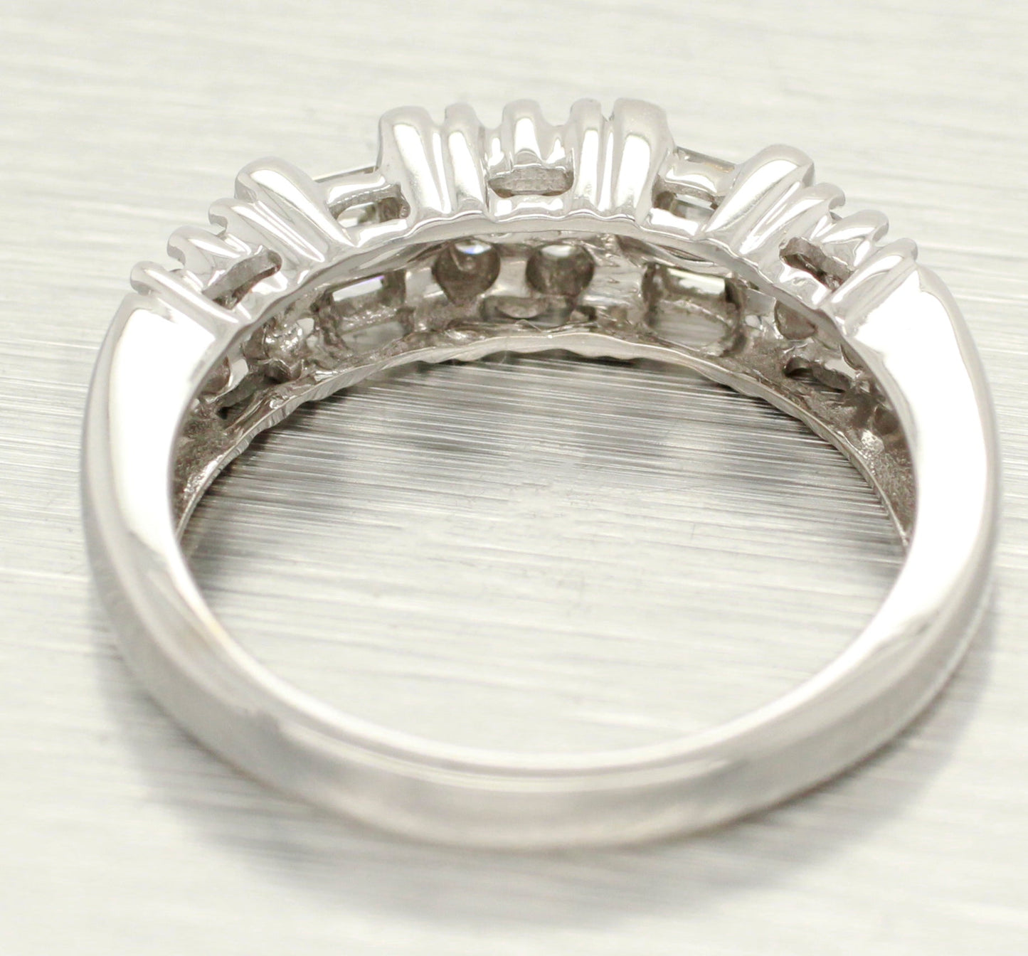 Vintage 0.55ctw Round & Baguette Diamond Band Ring - 14k White Gold | Size 7