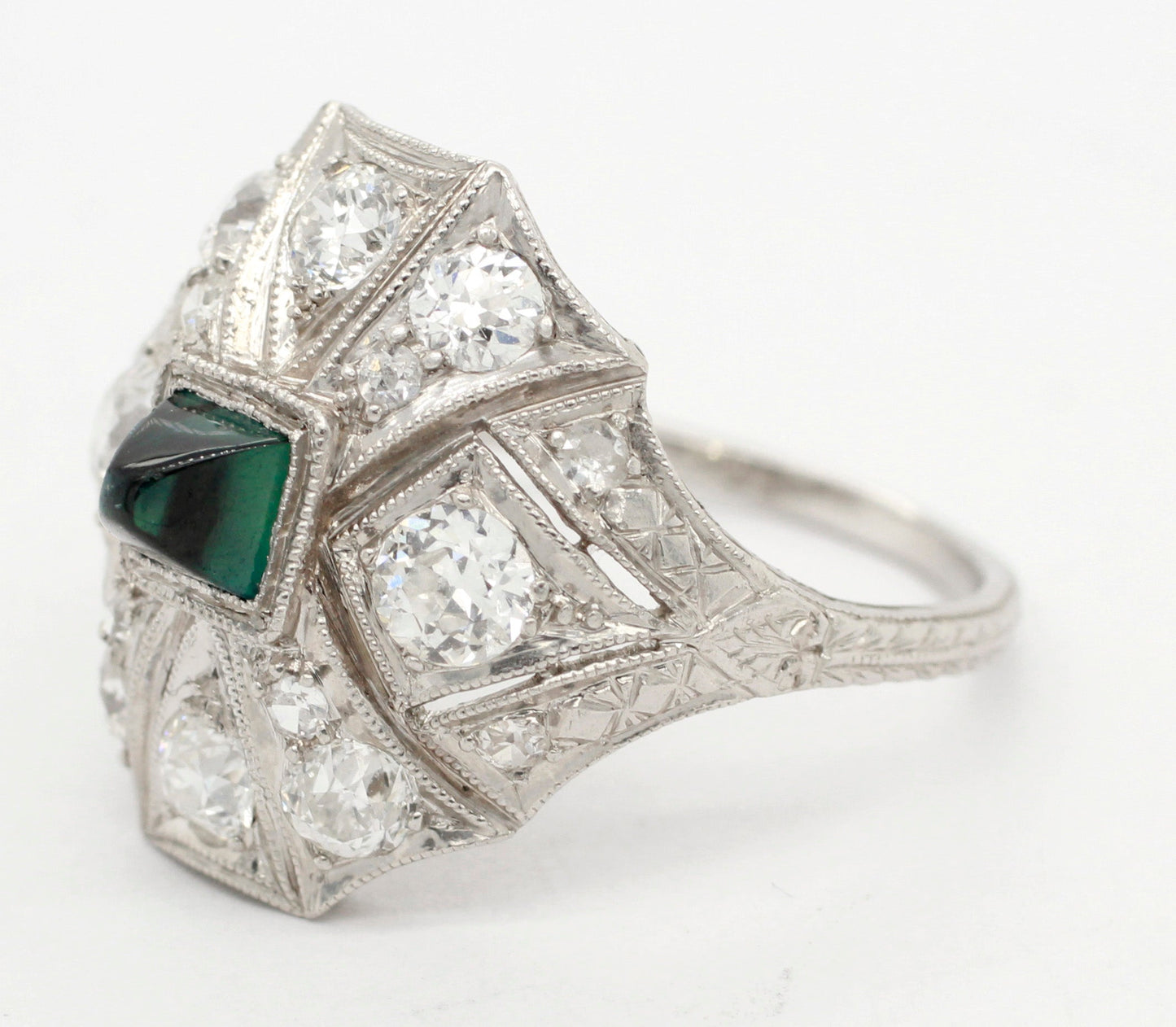 Antique Art Deco 0.40ct Triangle Sapphire & Diamond Cocktail Ring - Platinum
