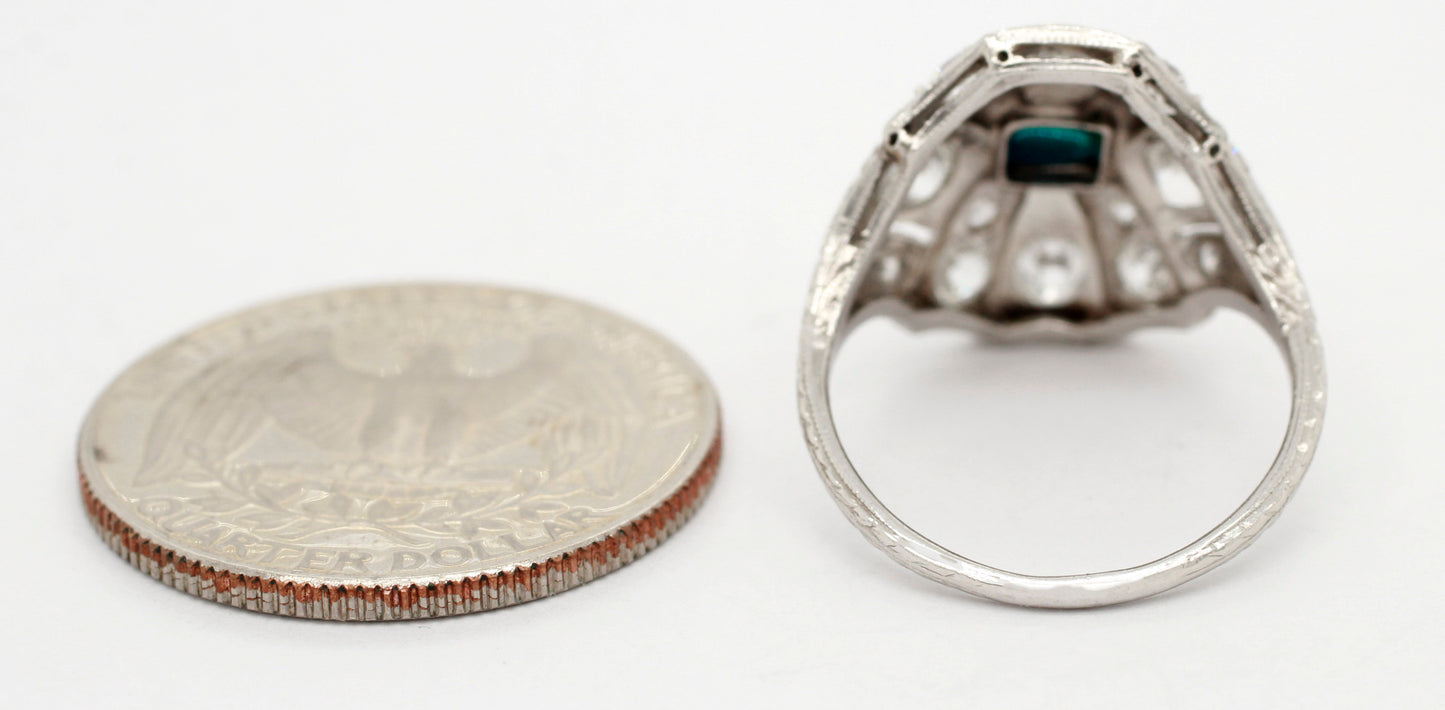Antique Art Deco 0.40ct Triangle Sapphire & Diamond Cocktail Ring - Platinum