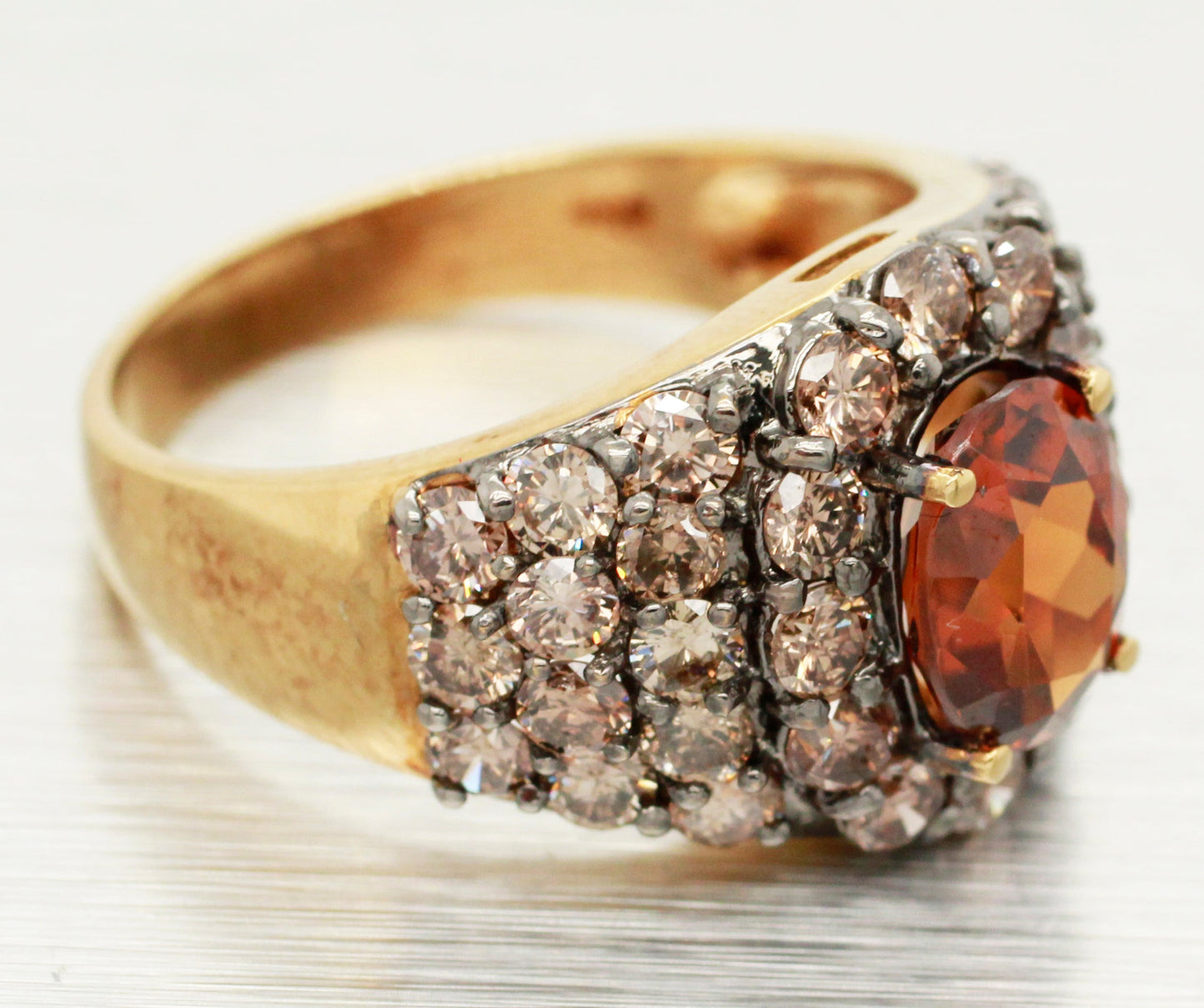 Modern 1ct Citrine & Brown Diamond Engagement Ring - 18k Yellow Gold - Size 9