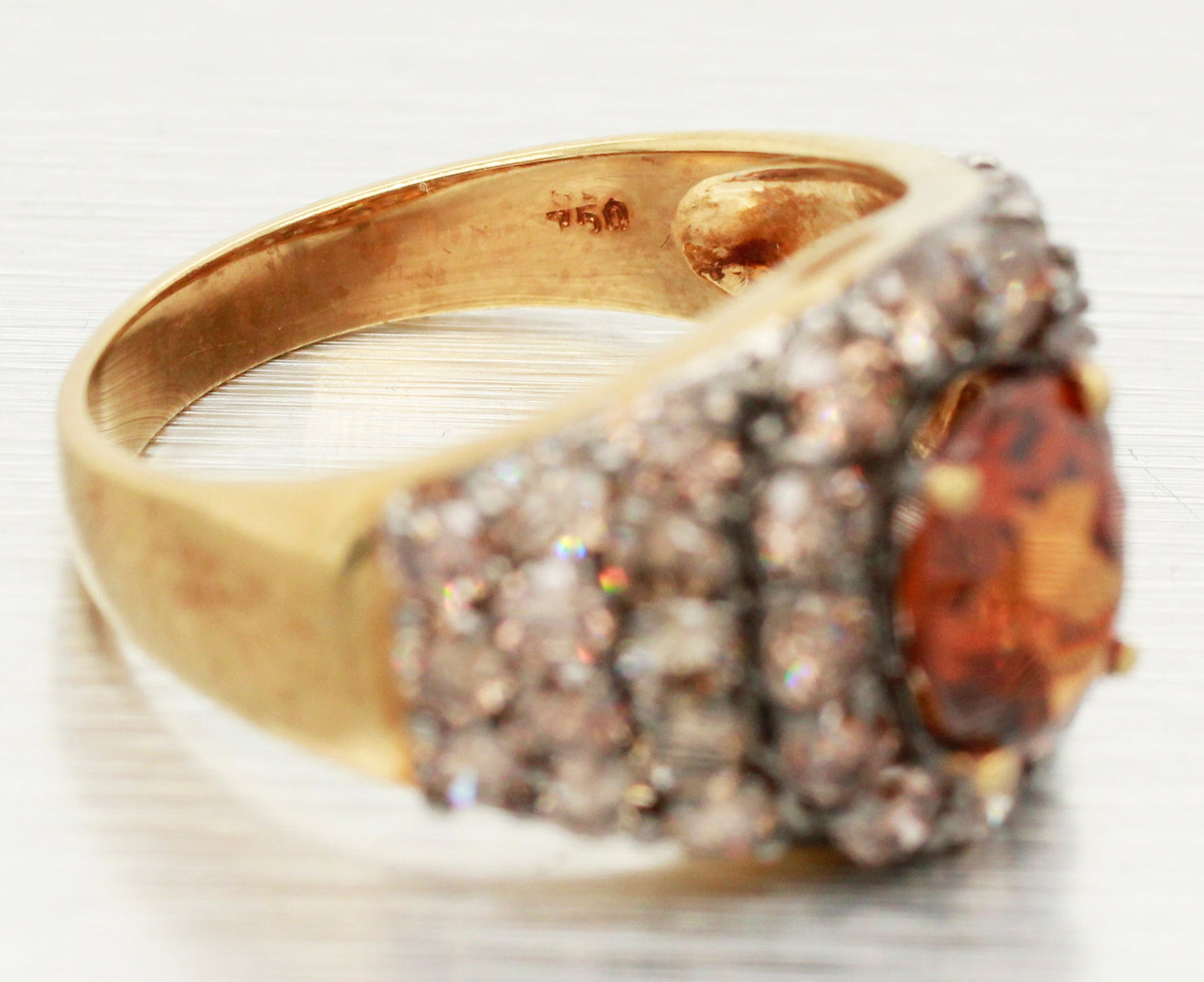 Modern 1ct Citrine & Brown Diamond Engagement Ring - 18k Yellow Gold - Size 9