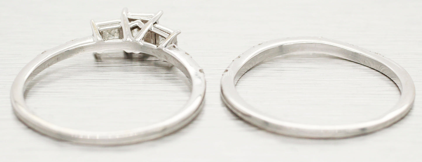 Vintage 0.65ctw Diamond Wedding Ring Bridal Set - 14k White Gold Band & Ring