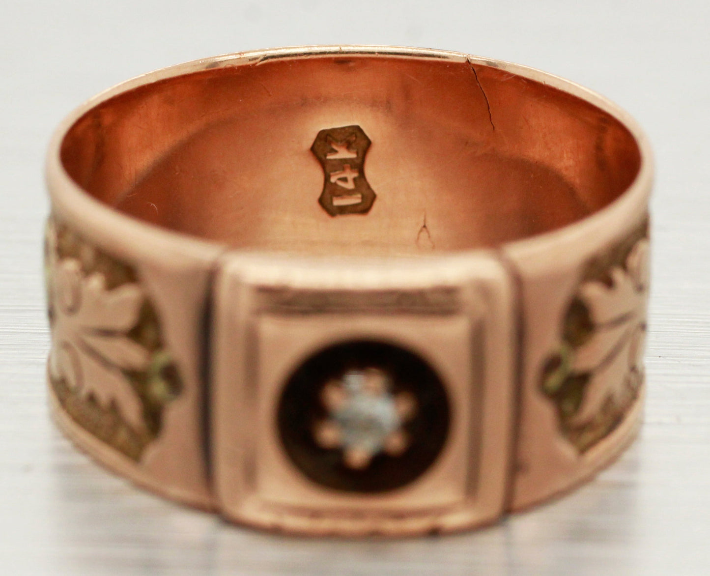 Art Nouveau 0.02ct Rose Cut Diamond Band Ring - 14k Rose Gold & Yellow Gold