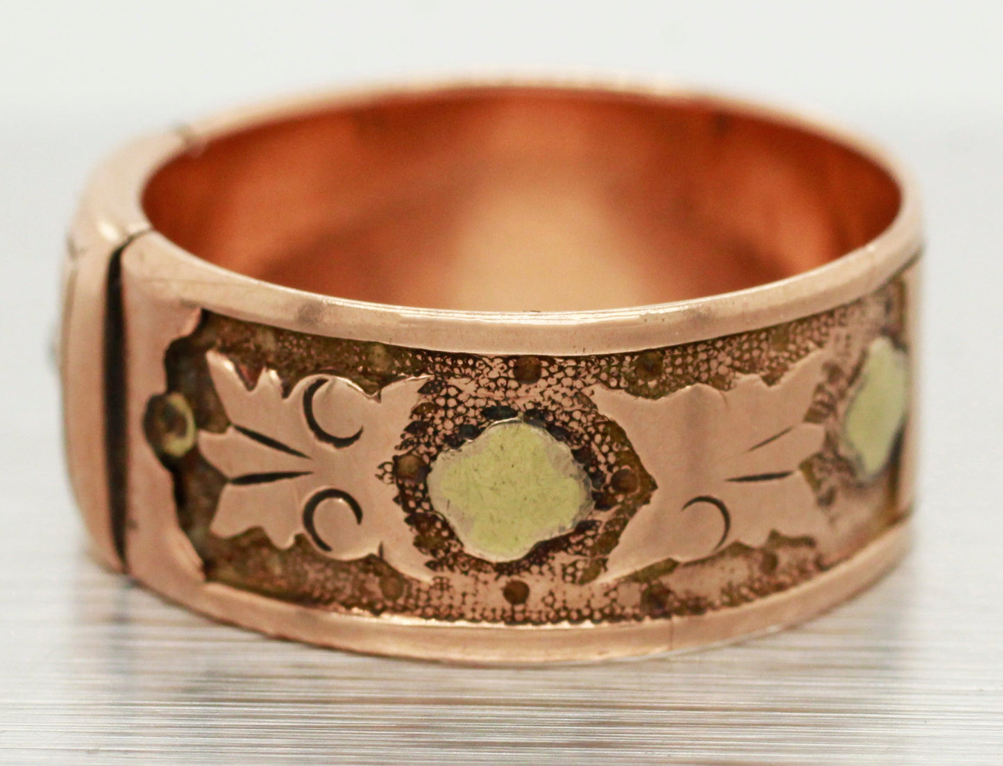 Art Nouveau 0.02ct Rose Cut Diamond Band Ring - 14k Rose Gold & Yellow Gold