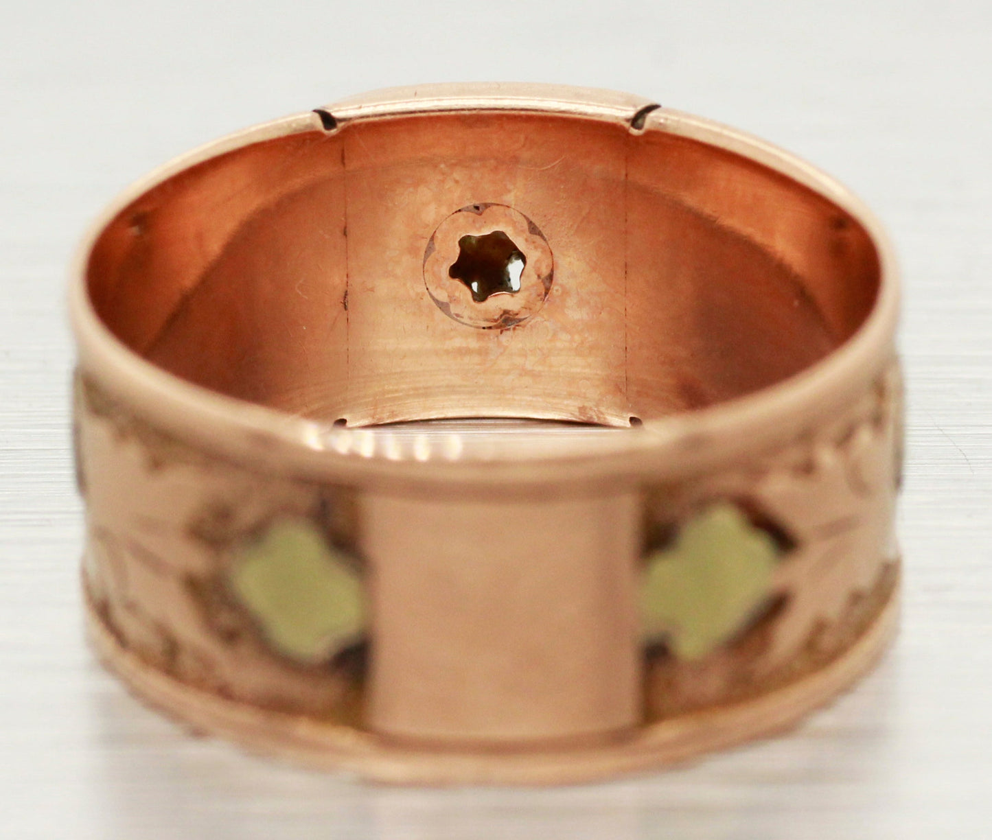 Art Nouveau 0.02ct Rose Cut Diamond Band Ring - 14k Rose Gold & Yellow Gold