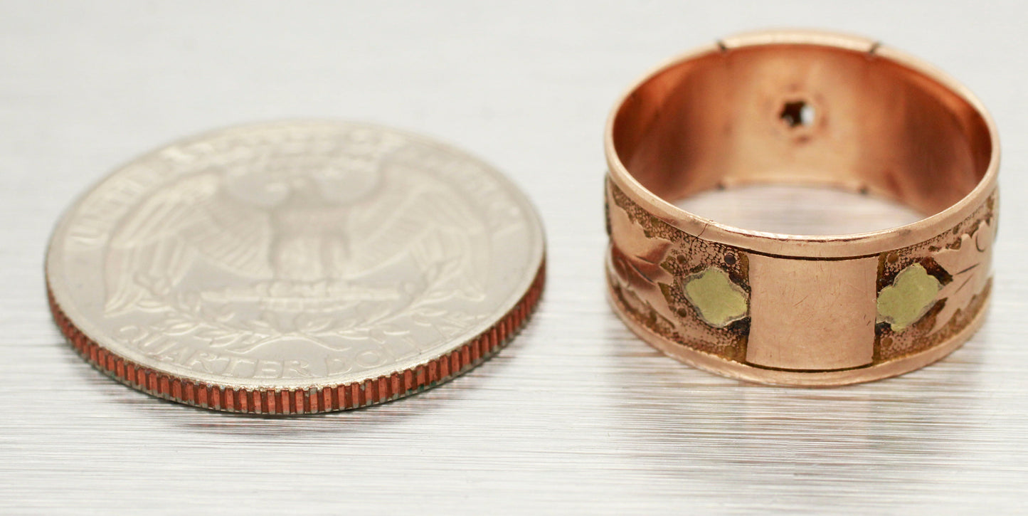 Art Nouveau 0.02ct Rose Cut Diamond Band Ring - 14k Rose Gold & Yellow Gold