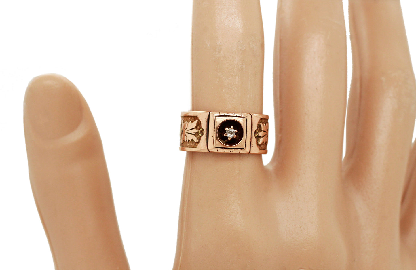 Art Nouveau 0.02ct Rose Cut Diamond Band Ring - 14k Rose Gold & Yellow Gold