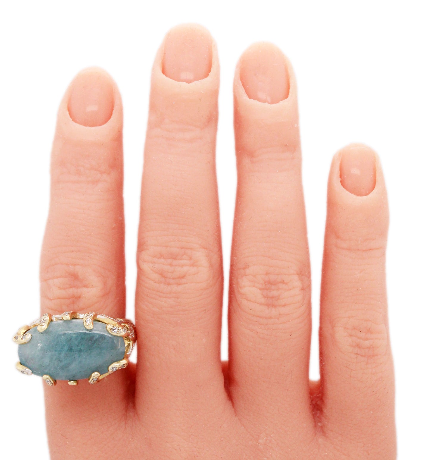 Andy C Blue Oval Gemstone & Diamond Ring -14k Yellow Gold Bark-Style Band