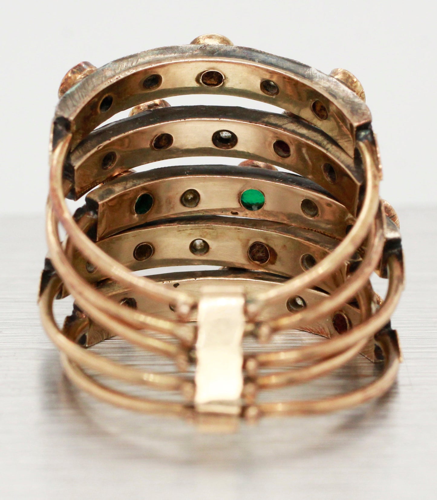Antique Art Nouveau Ruby Sapphire & Emerald Harem Ring | 14k Yellow Gold