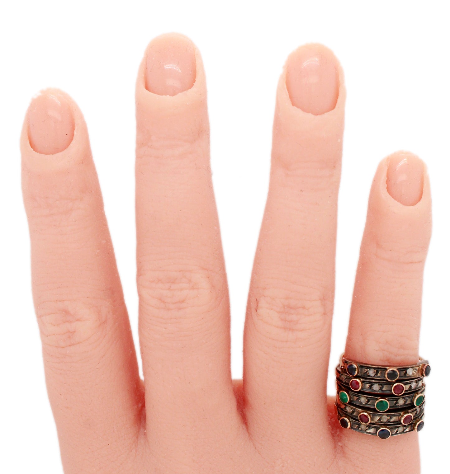 Antique Art Nouveau Ruby Sapphire & Emerald Harem Ring | 14k Yellow Gold