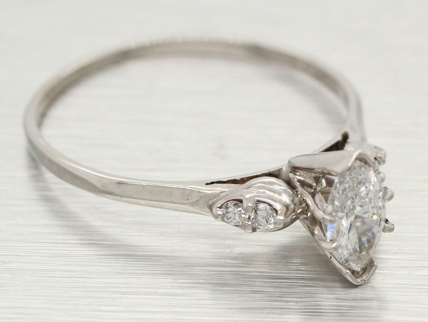 Vintage 0.75ctw Marquise Diamond Engagement Ring in 14k White Gold | Size 11.75