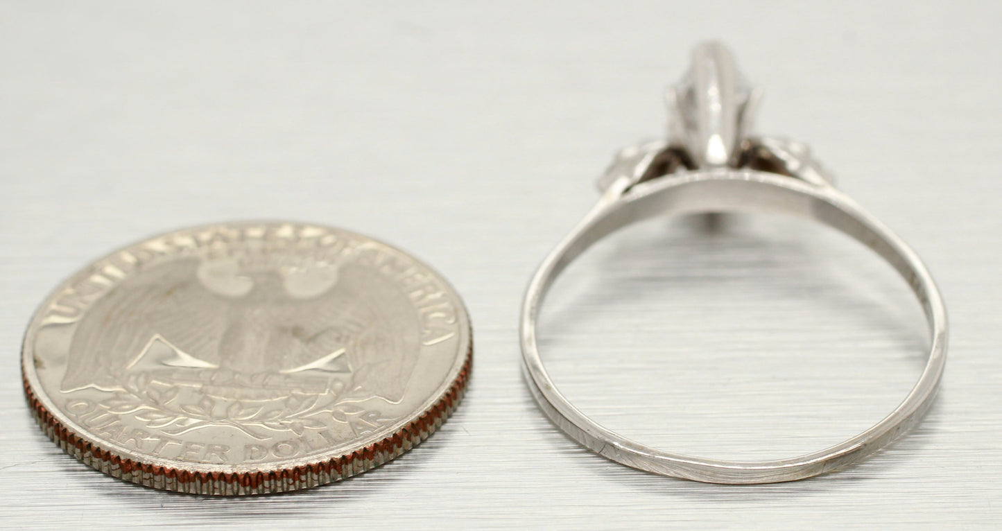 Vintage 0.75ctw Marquise Diamond Engagement Ring in 14k White Gold | Size 11.75