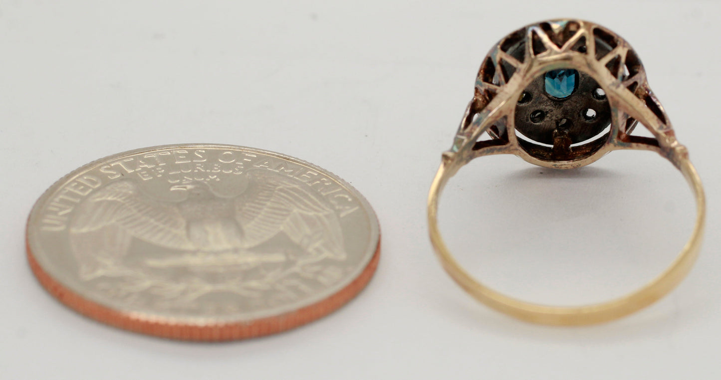 Antique Art Nouveau .05ctw Sapphire Diamond Oval Cocktail Ring - 18k Yellow Gold