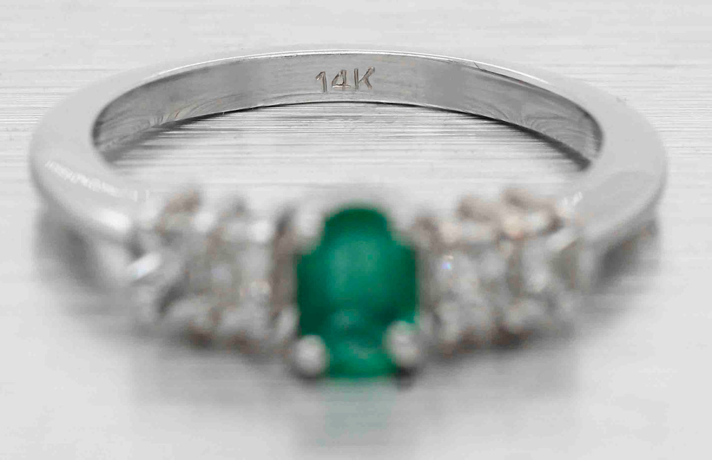 Vintage Oval 0.25ct Emerald & Diamond Accent Engagement Ring - 14k White Gold