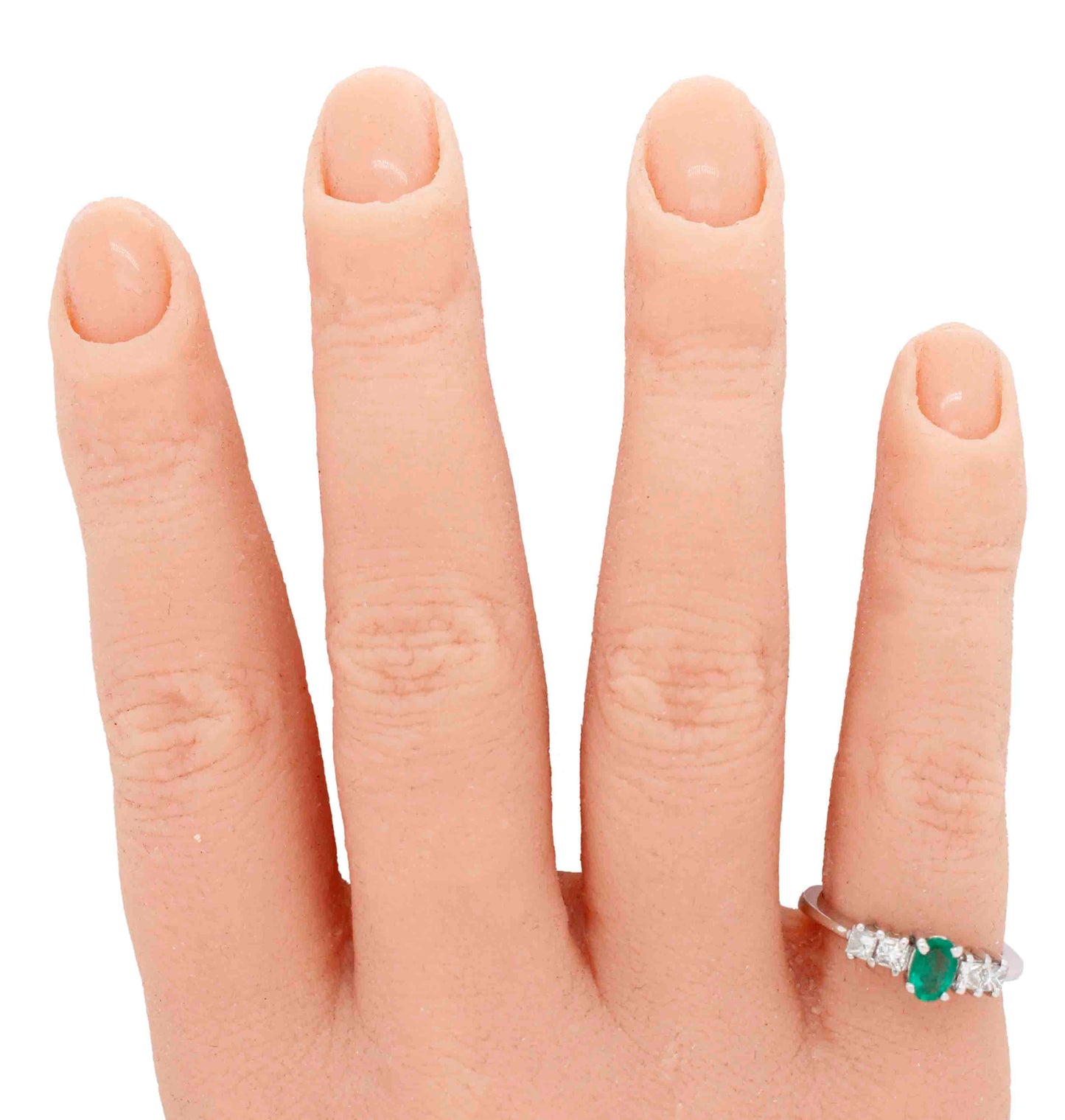 Vintage Oval 0.25ct Emerald & Diamond Accent Engagement Ring - 14k White Gold