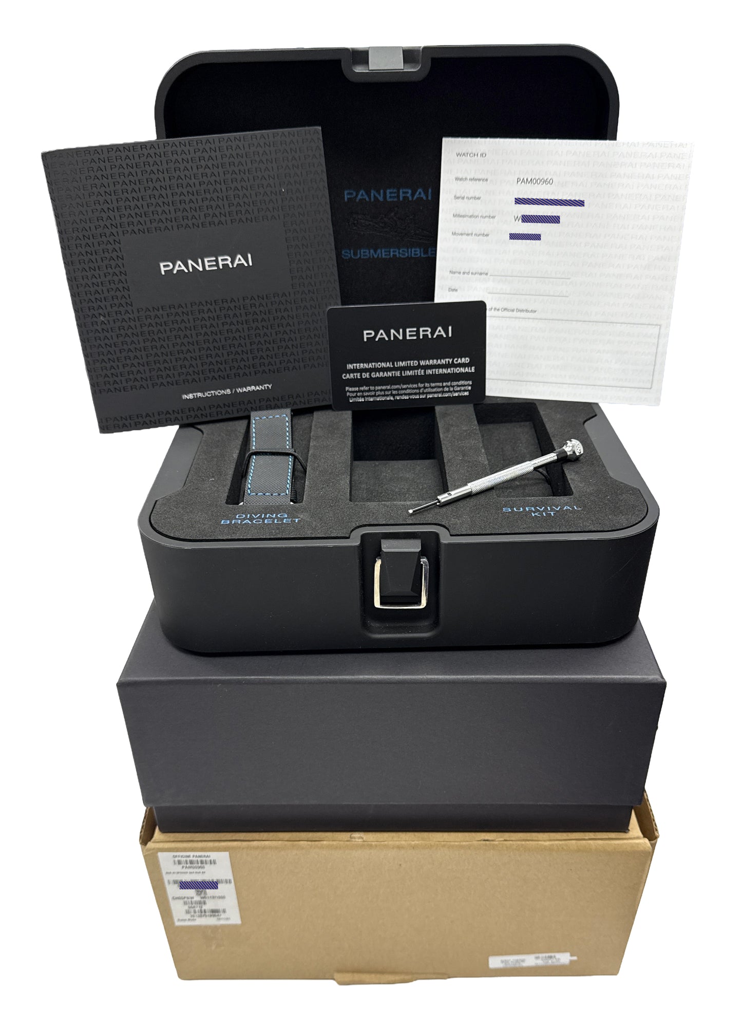 2022 PAPERS Panerai Submersible Carbotech PAM00960 42mm Blue Rubber PAM 960 BOX