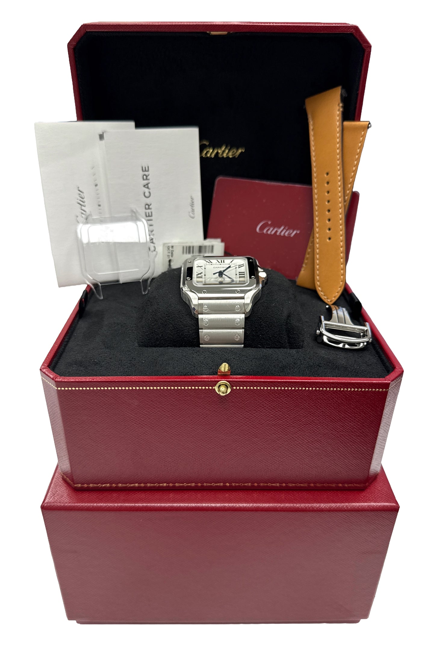 NEW STICKERED PAPERS Cartier Santos 39.8mm White Roman Steel 4072 WSSA0018 BOX