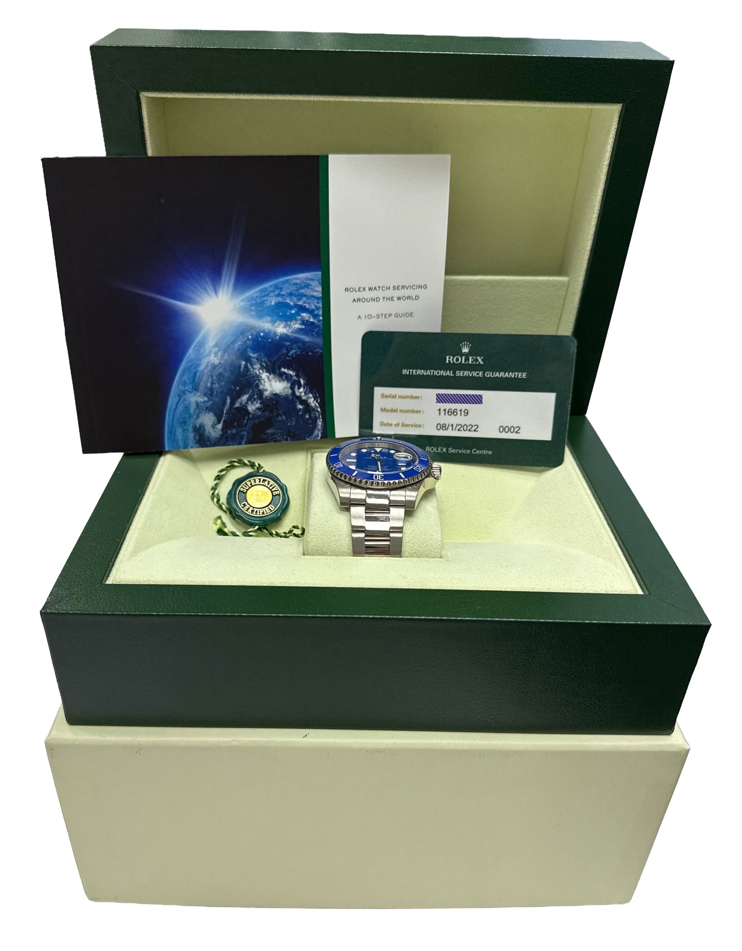 2022 RSC Rolex Submariner 40mm BLUE 18K White Gold SMURF Ceramic 116619 LB BOX