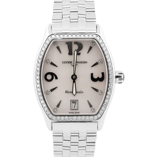 PAPERS Ladies Ulysse Nardin Michelangelo MOP DIAMOND 32mm Steel 113-49/691 BOX