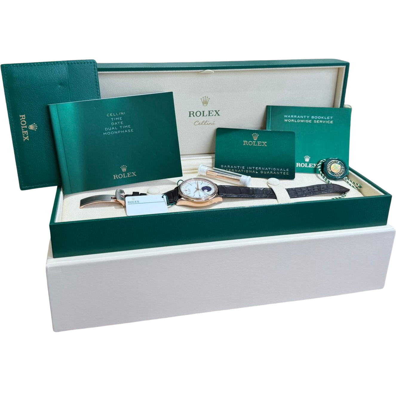 NEW PAPERS MINT Rolex Cellini Moonphase 18K Everose Gold 39mm 50535 Watch BOX