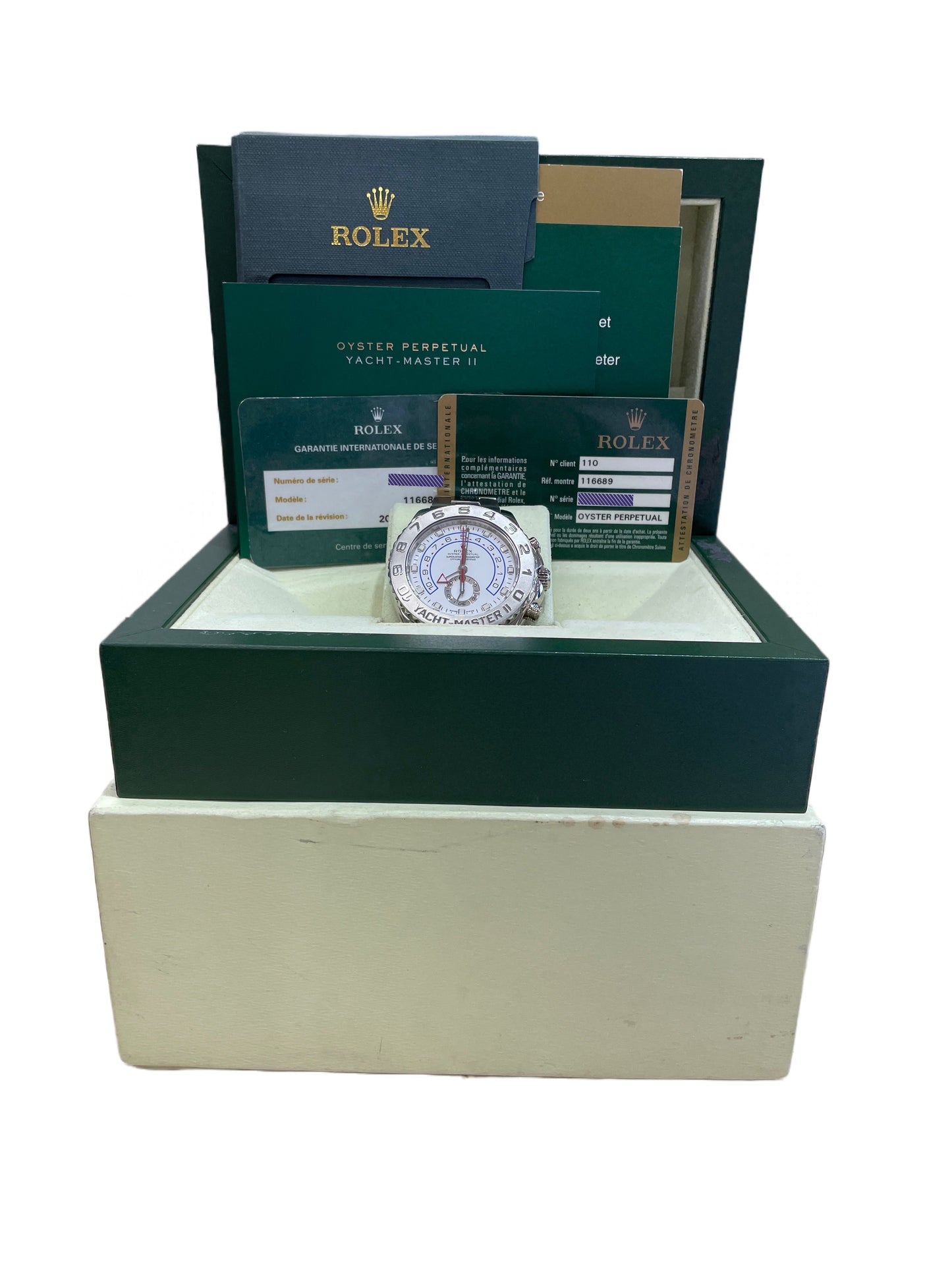 Rolex PAPERS Yacht-Master II 18K White Gold 44mm YMII Regatta Watch 116689 B+P