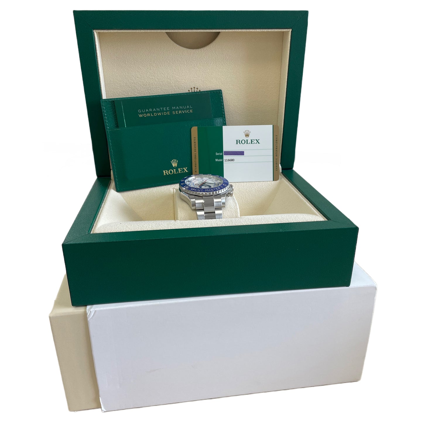 Rolex Yacht-Master II 44mm Stainless White Blue Ceramic PAPERS Watch 116680 B+P