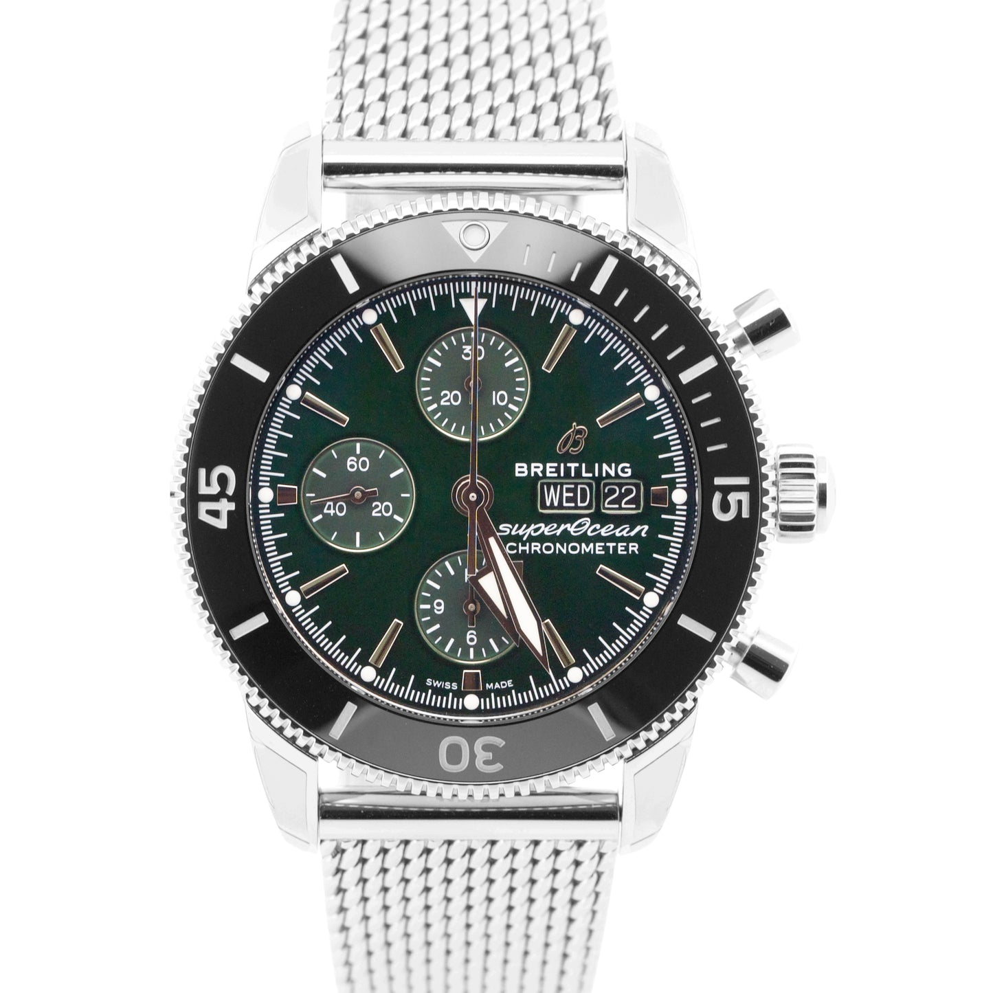 NEW STICKERED 2025 PAPERS Breitling SuperOcean 44mm GREEN Steel Watch A13313 BOX