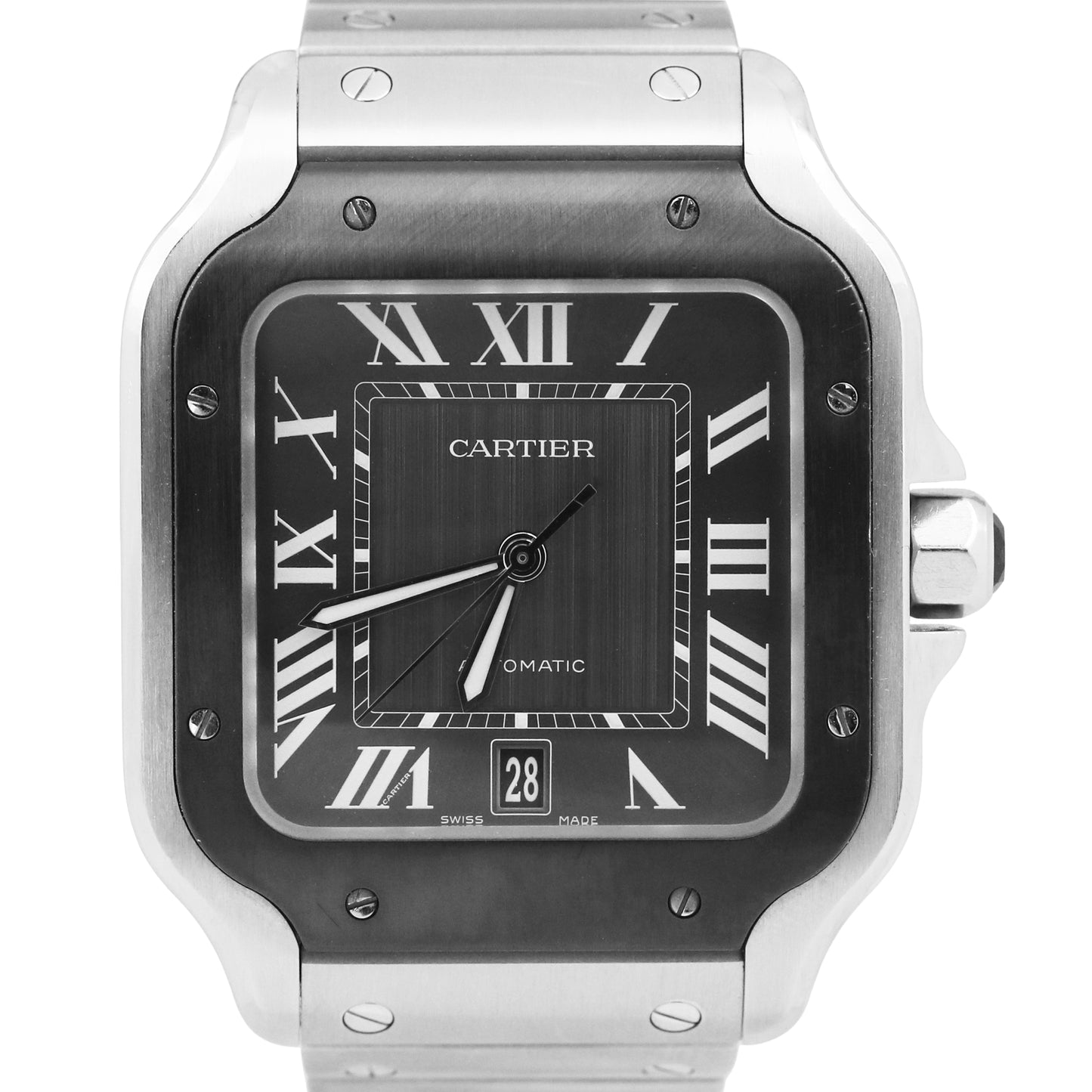 PAPERS Cartier Santos Large 39.8mm BLACK ADLC Gray Steel 4072 WSSA0037 Watch BOX