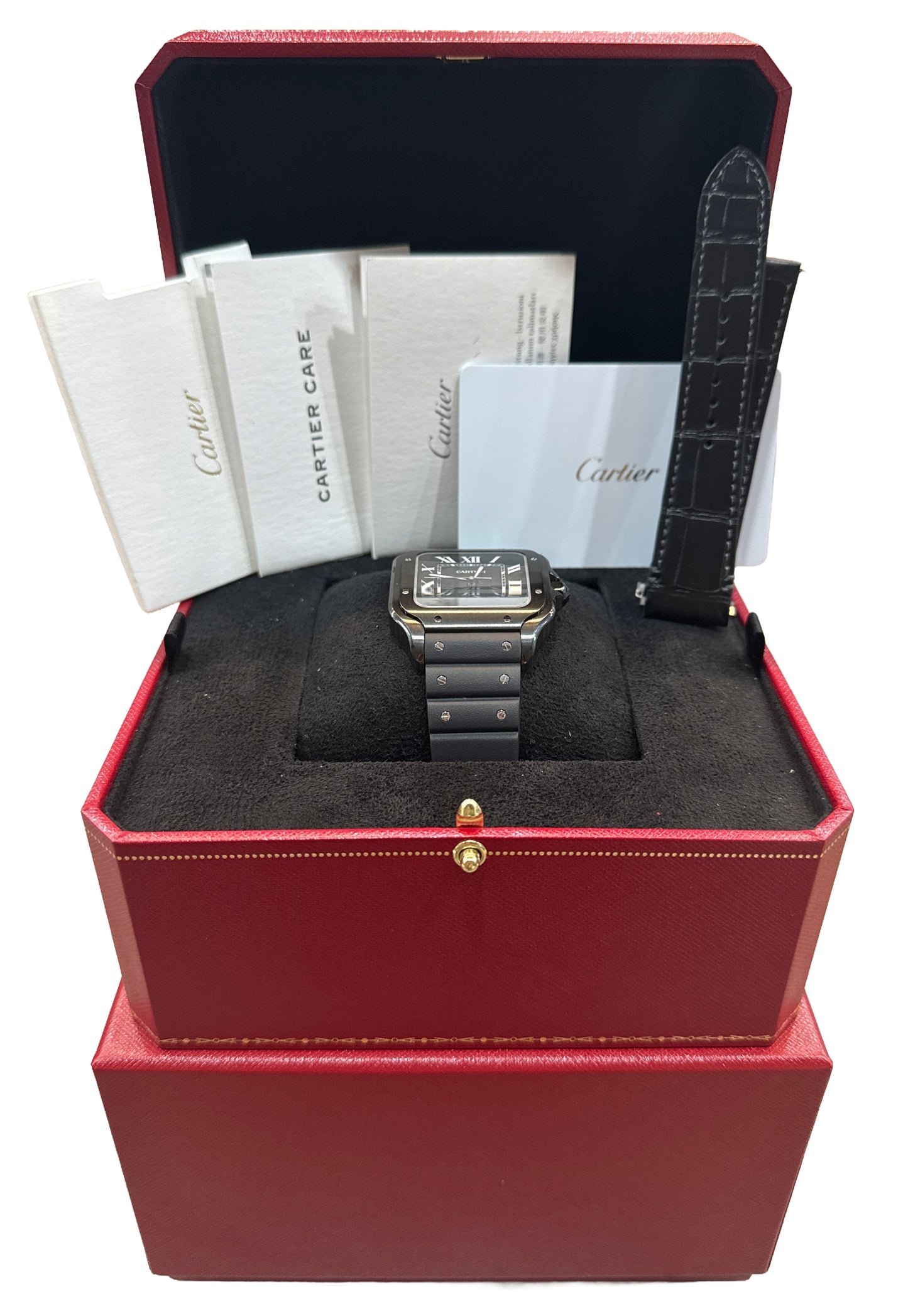 NEW PAPERS Cartier Santos ADLC Black Stainless 4072 Watch 39.8mm WSSA0039 BOX