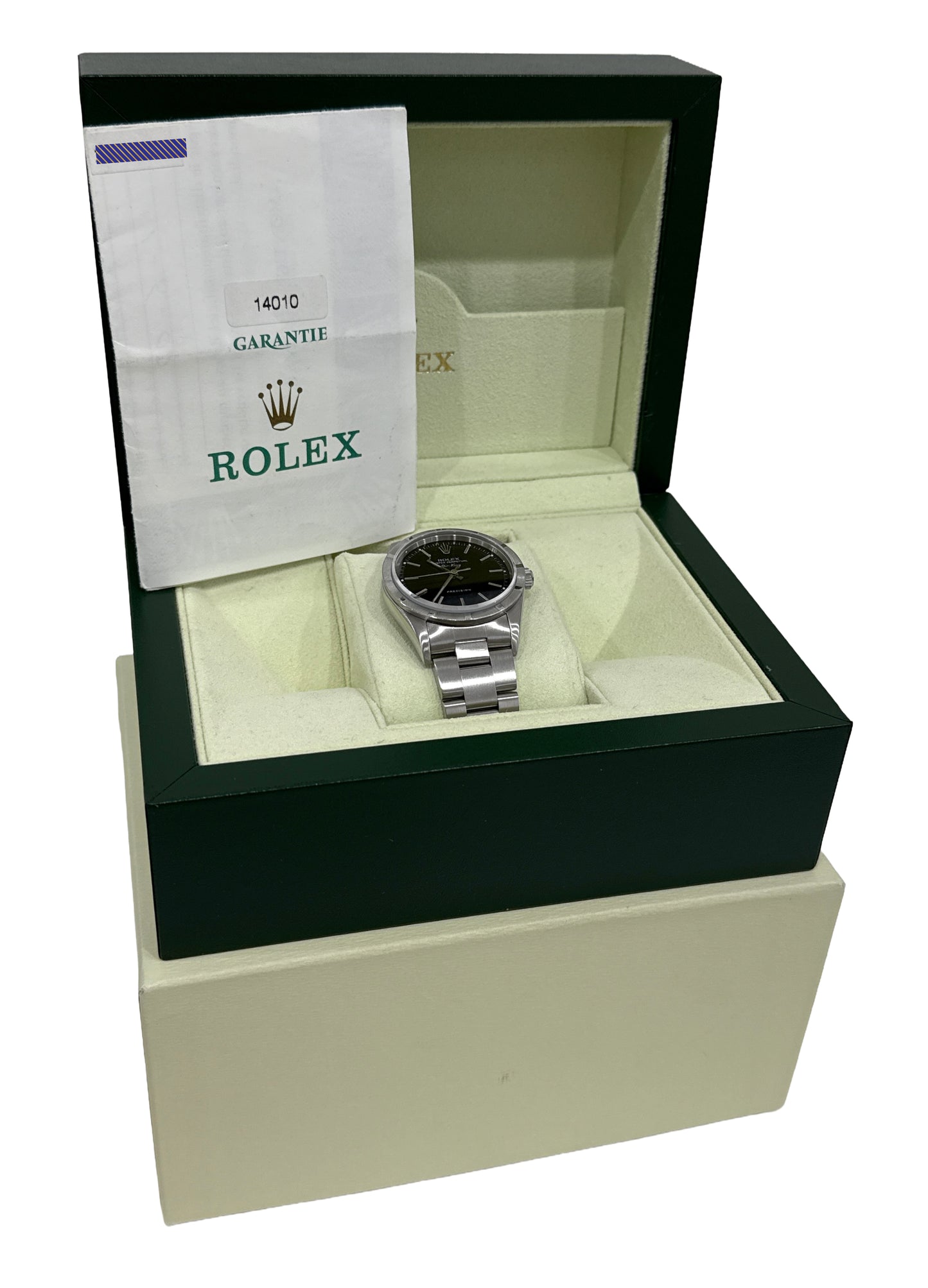 PAPERS Rolex Oyster Perpetual Air-King BLACK 14010 Stainless Steel 34mm BOX
