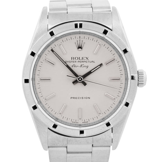 Rolex Oyster Perpetual Air-King SILVER Stainless Steel NO-HOLES 34mm Watch 14010