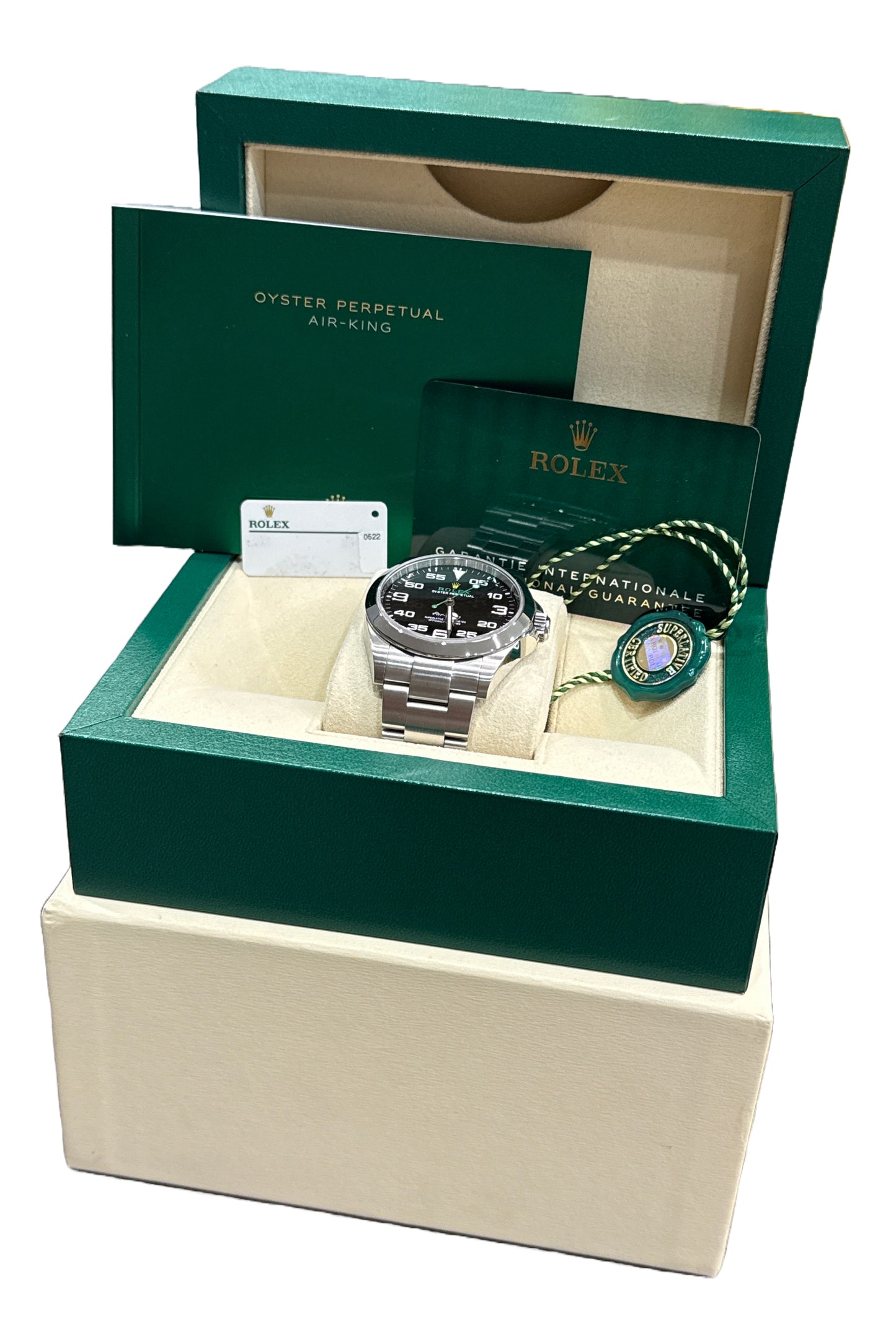 MINT 2022 PAPERS Rolex Air-King 40mm Green Black Stainless Steel 126900 BOX