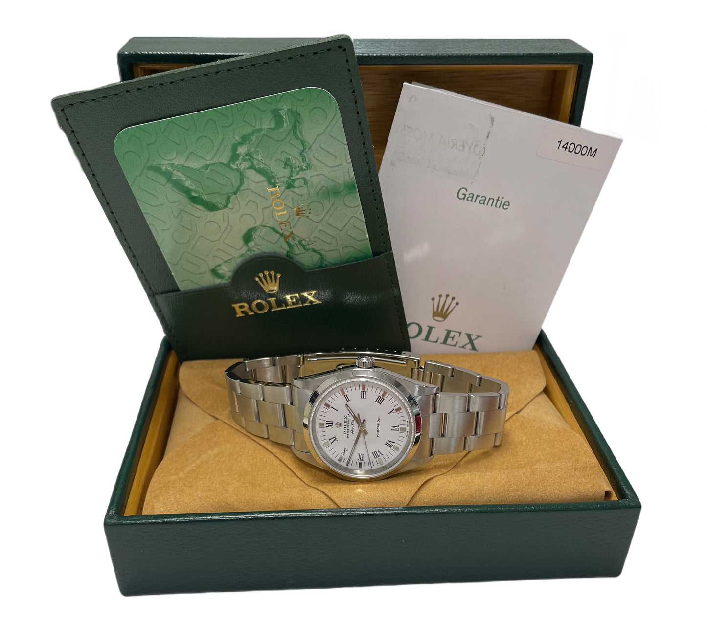MINT PAPERS Rolex Oyster Perpetual WHITE ROMAN Air-King 34mm Stainless 14000 BOX
