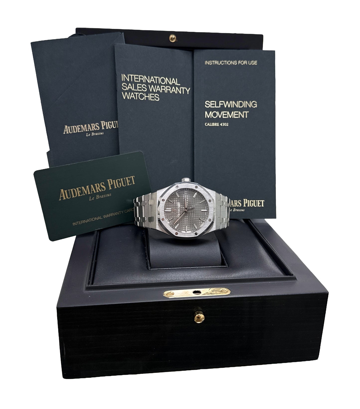 PAPERS Audemars Piguet Royal Oak Gray RHODIUM Stainless 41mm 15500ST Watch BOX