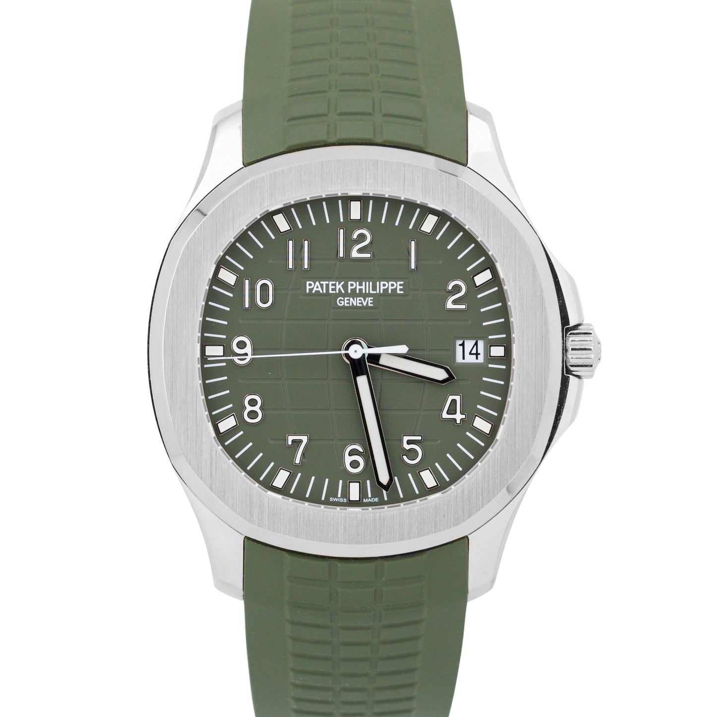 MINT Patek Philippe Aquanaut GREEN 18K White Gold Rubber 42.2mm Watch 5168G-010