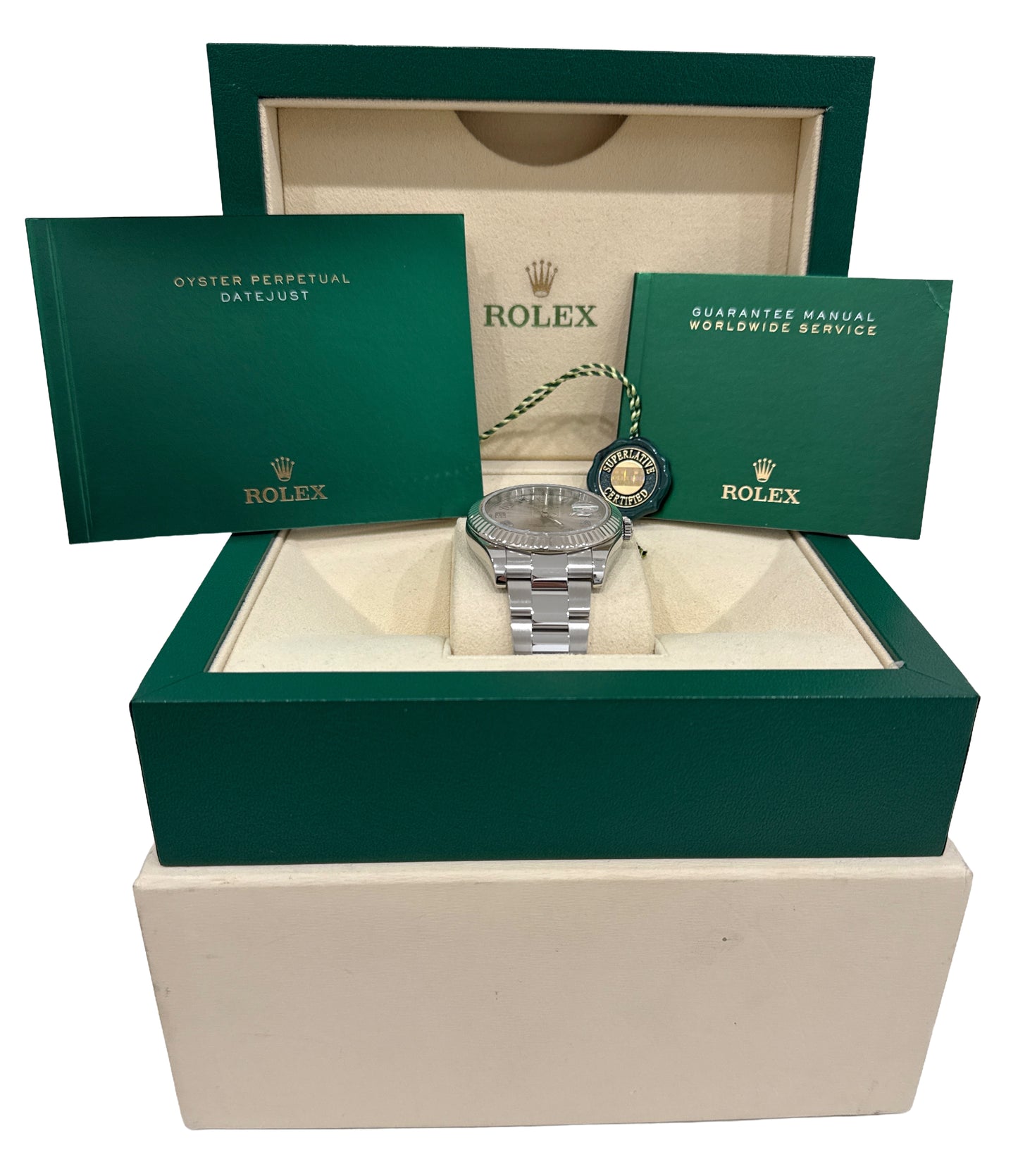 Rolex DateJust II 41mm SILVER Purple Arabic Steel 18K Gold Watch 116334 BOX