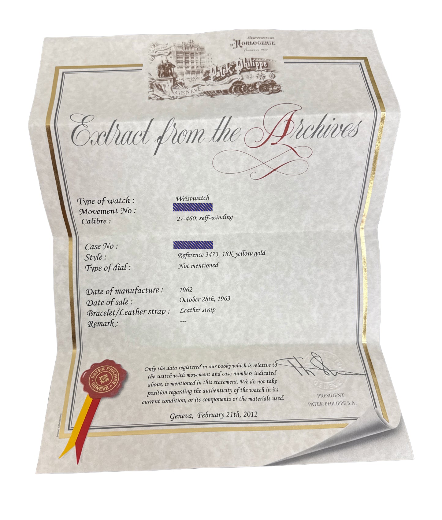 ARCHIVES Patek Philippe Calatrava 35mm IVORY Automatic 18K Yellow Gold 3473